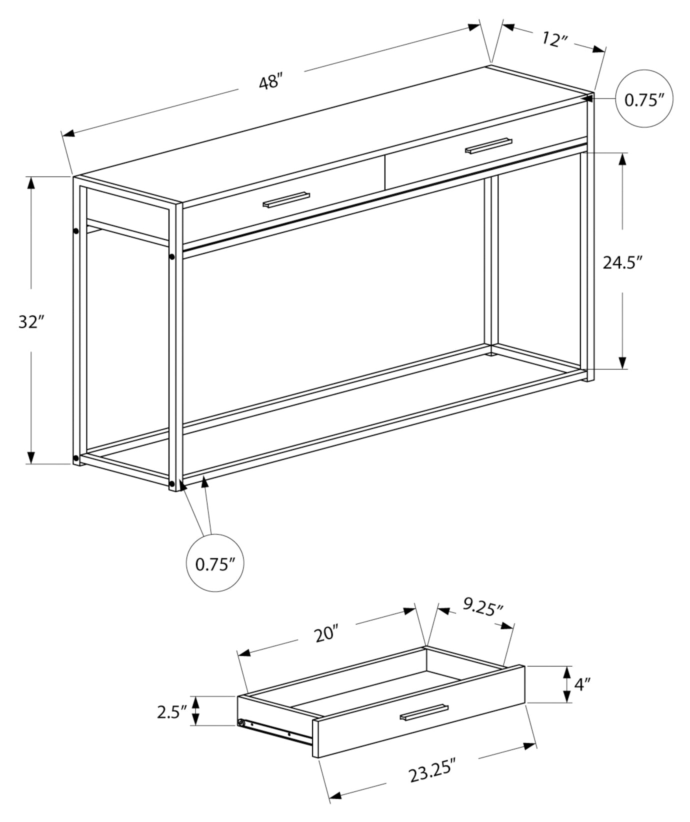 ACCENT TABLE - 48"L / DARK TAUPE / BLACK HALL CONSOLE #I 3511