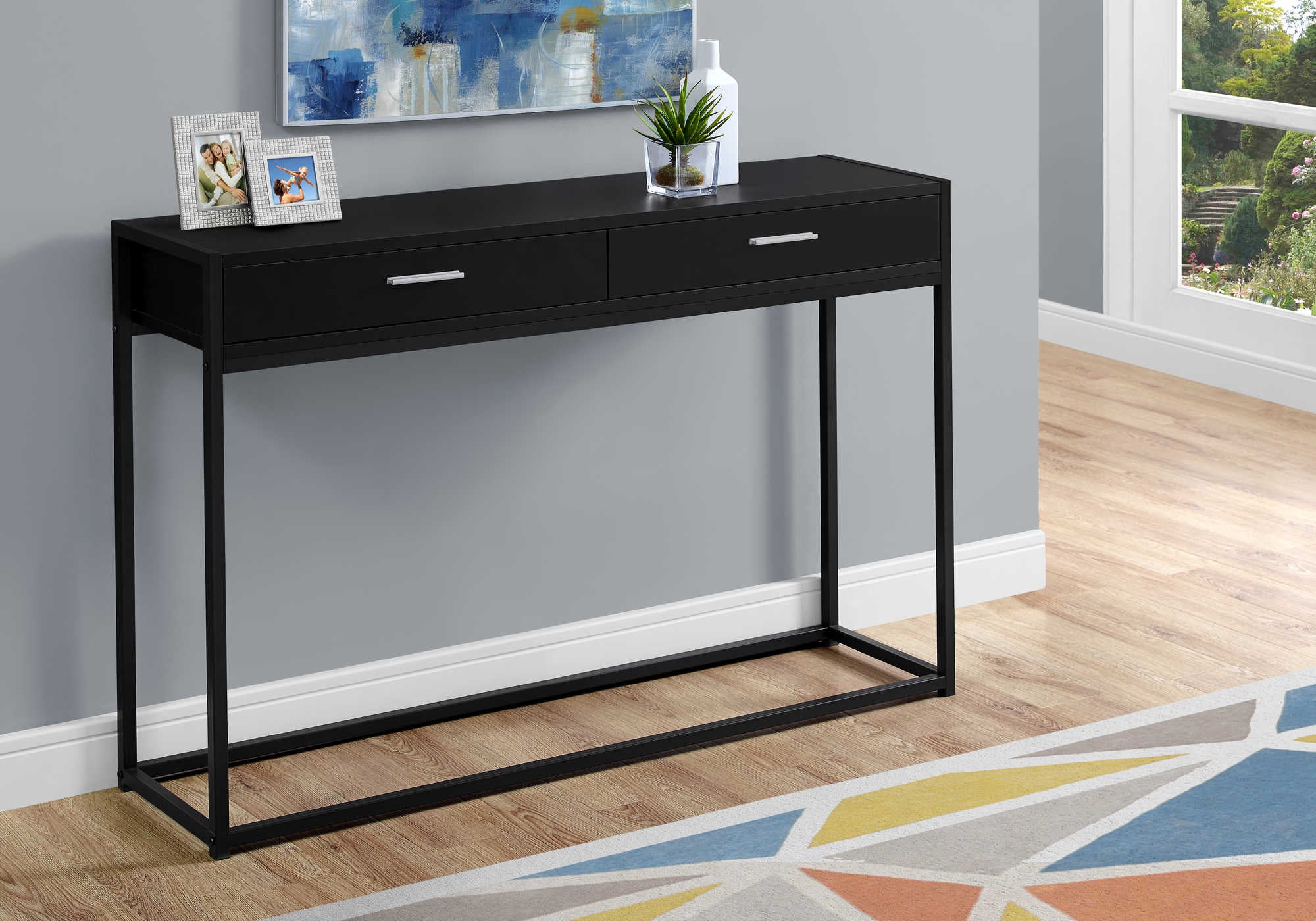 TABLE D'APPOINT - 48"L / NOIR / CONSOLE D'ENTRÉE EN MÉTAL NOIR #I 3512