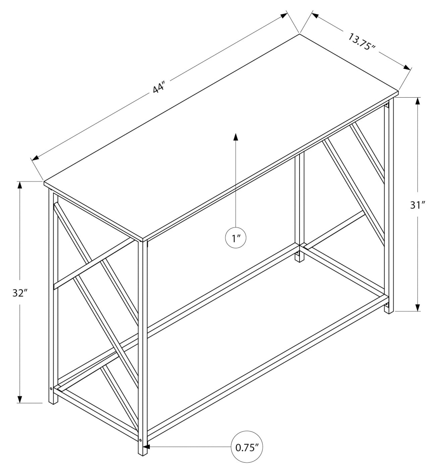 TABLE D'APPOINT - 44"L / CONSOLE D'ENTRÉE EN MÉTAL GRIS / NOIR #I 3532