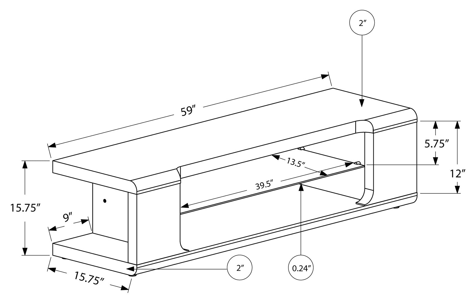 TV STAND - 60"L / HIGH GLOSSY WHITE WITH TEMPERED GLASS # I 3535