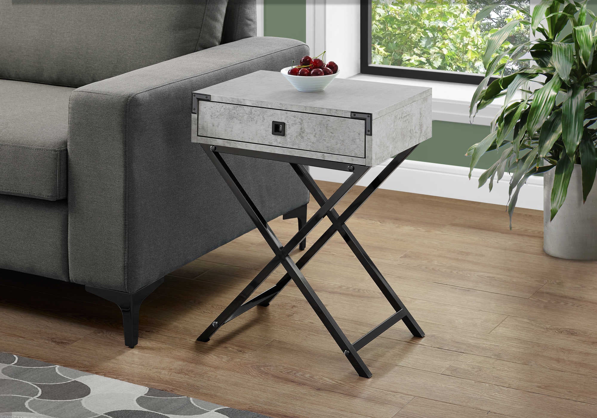 ACCENT TABLE - 24"H / GREY CEMENT / BLACK NICKEL METAL #I 3552