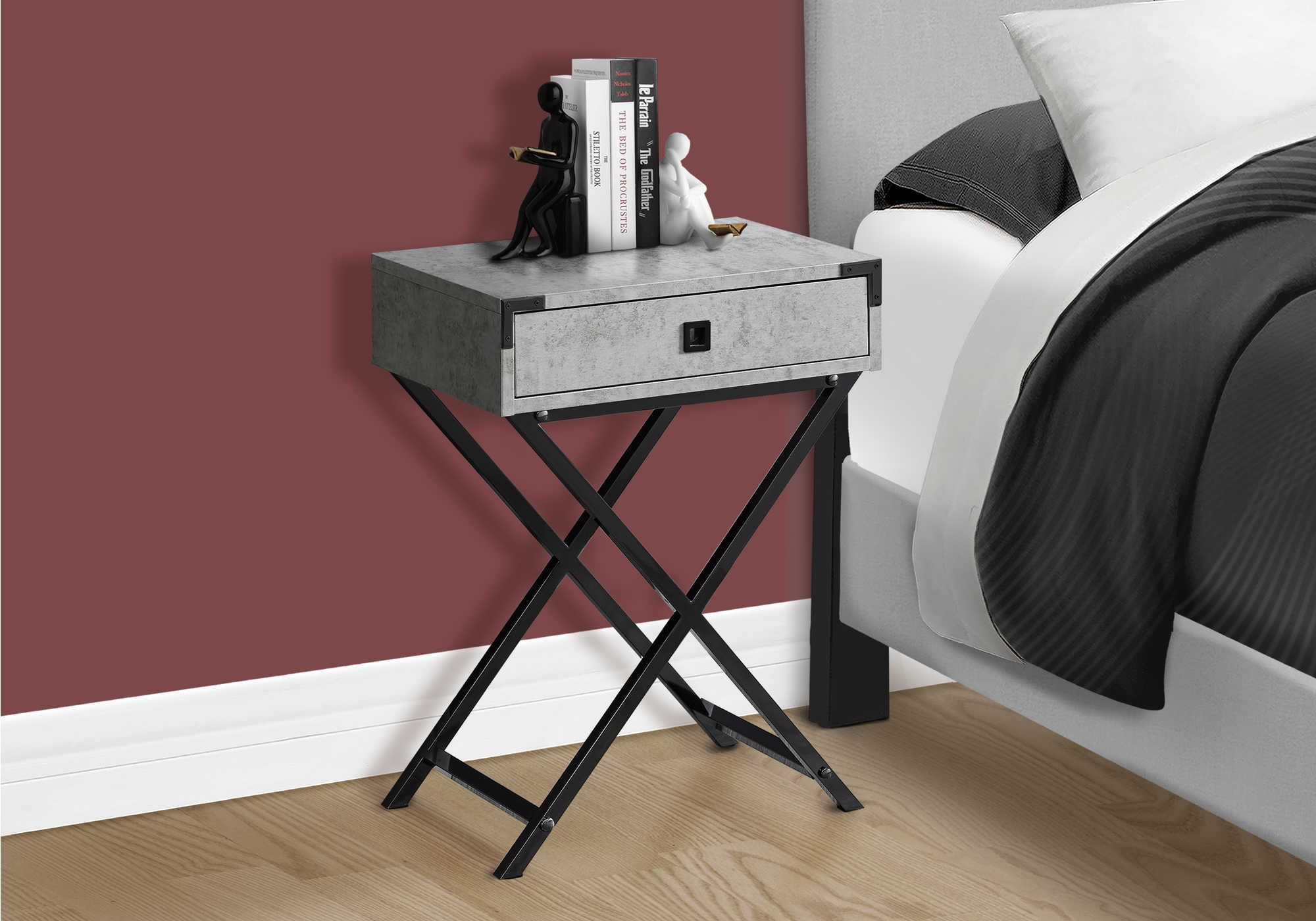 NIGHTSTAND - 24"H / GREY CEMENT / BLACK NICKEL METAL #I 3552