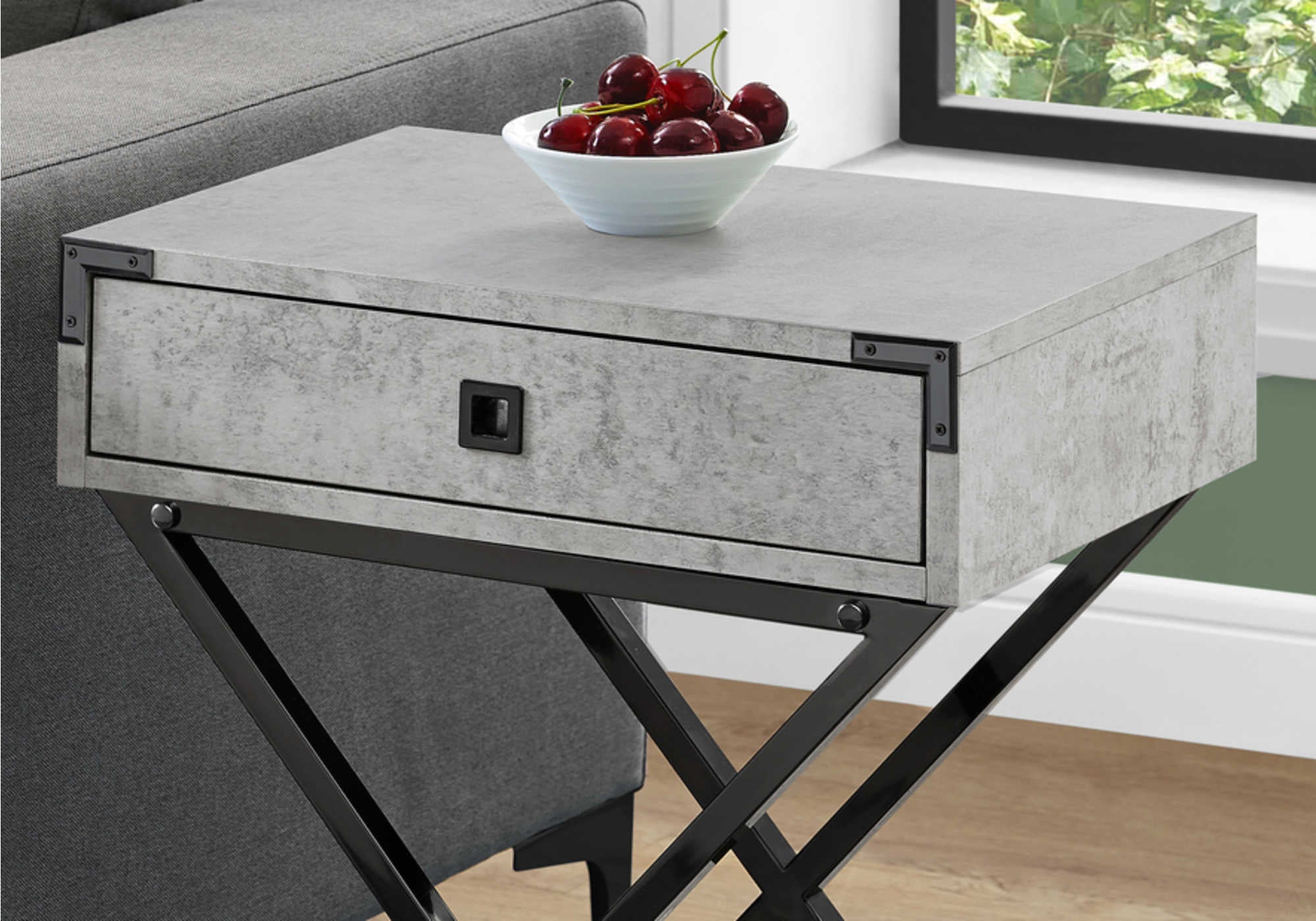 ACCENT TABLE - 24"H / GREY CEMENT / BLACK NICKEL METAL #I 3552