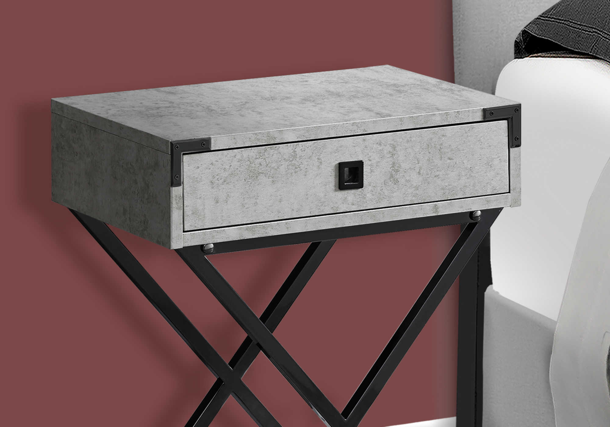 ACCENT TABLE - 24"H / GREY CEMENT / BLACK NICKEL METAL #I 3552