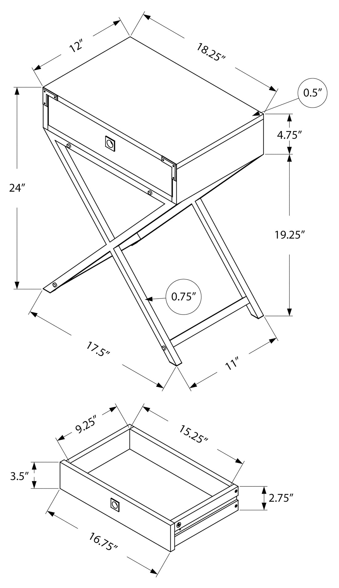 NIGHTSTAND - 24"H / GREY CEMENT / BLACK NICKEL METAL #I 3552