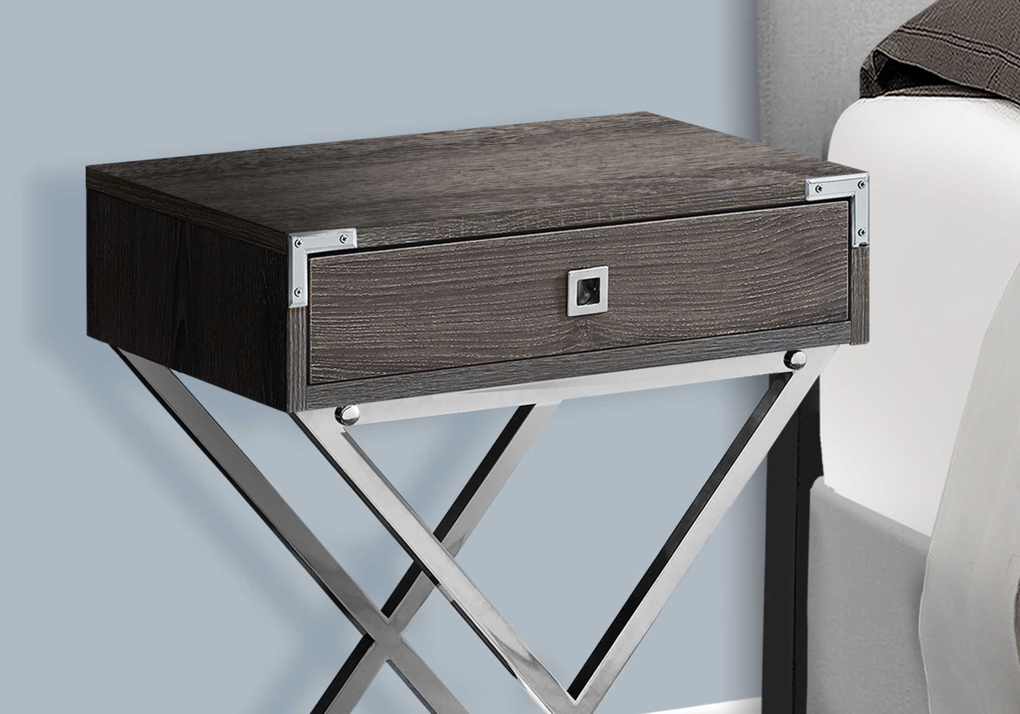 NIGHTSTAND - 24"H / DARK TAUPE / CHROME METAL #I 3555