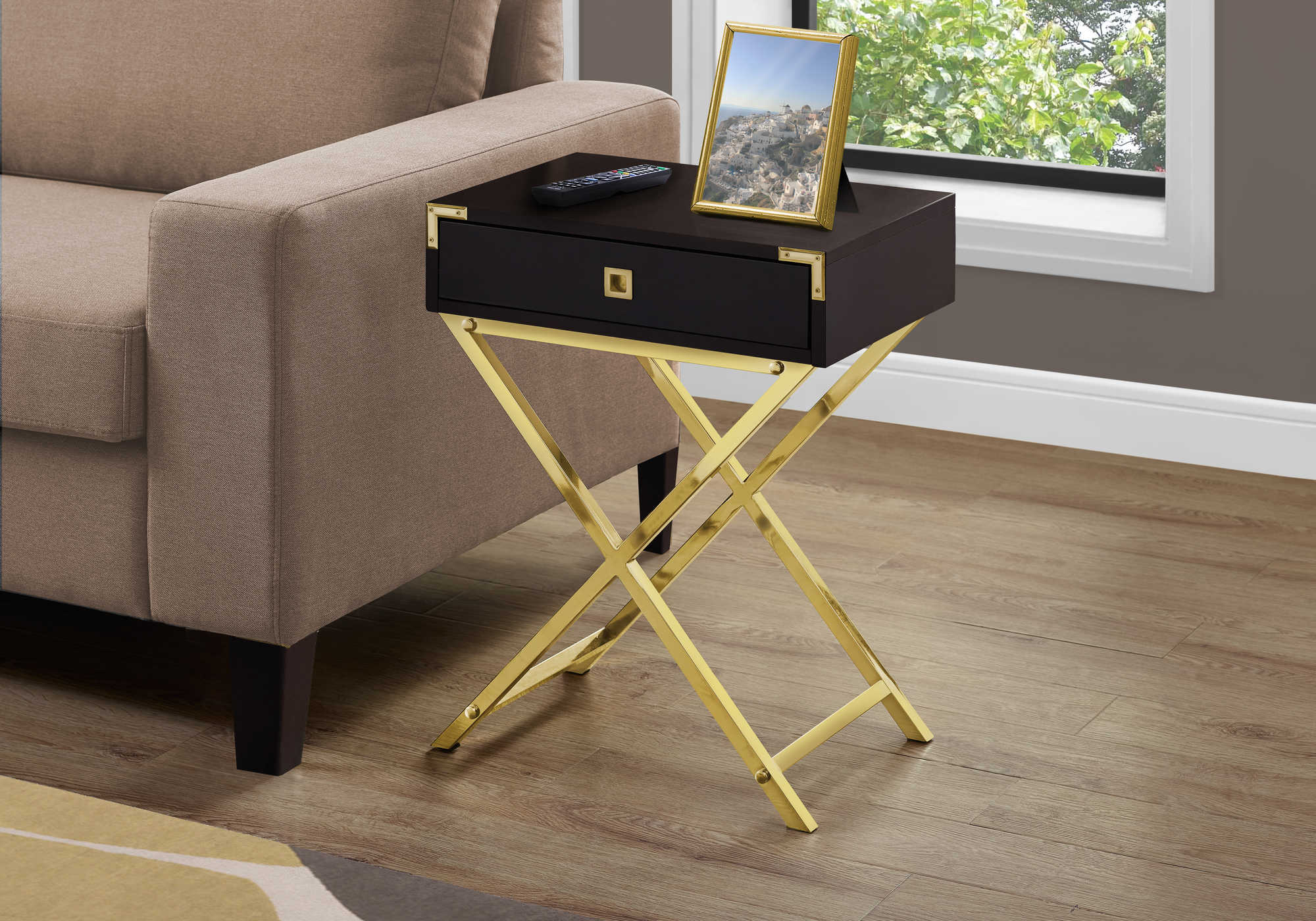 ACCENT TABLE - 24"H / ESPRESSO / GOLD METAL #I 3556