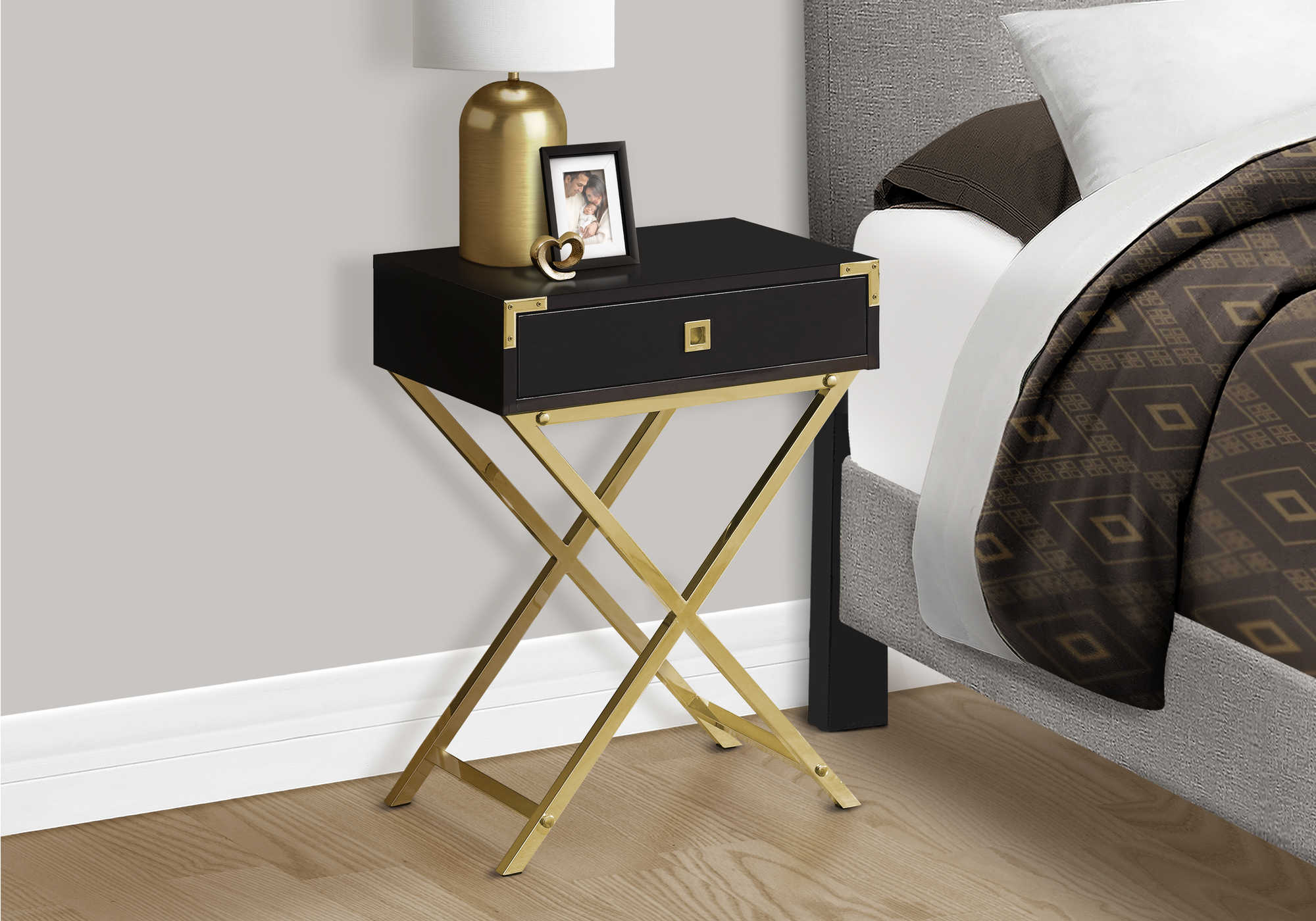 NIGHTSTAND - 24"H / ESPRESSO / GOLD METAL #I 3556