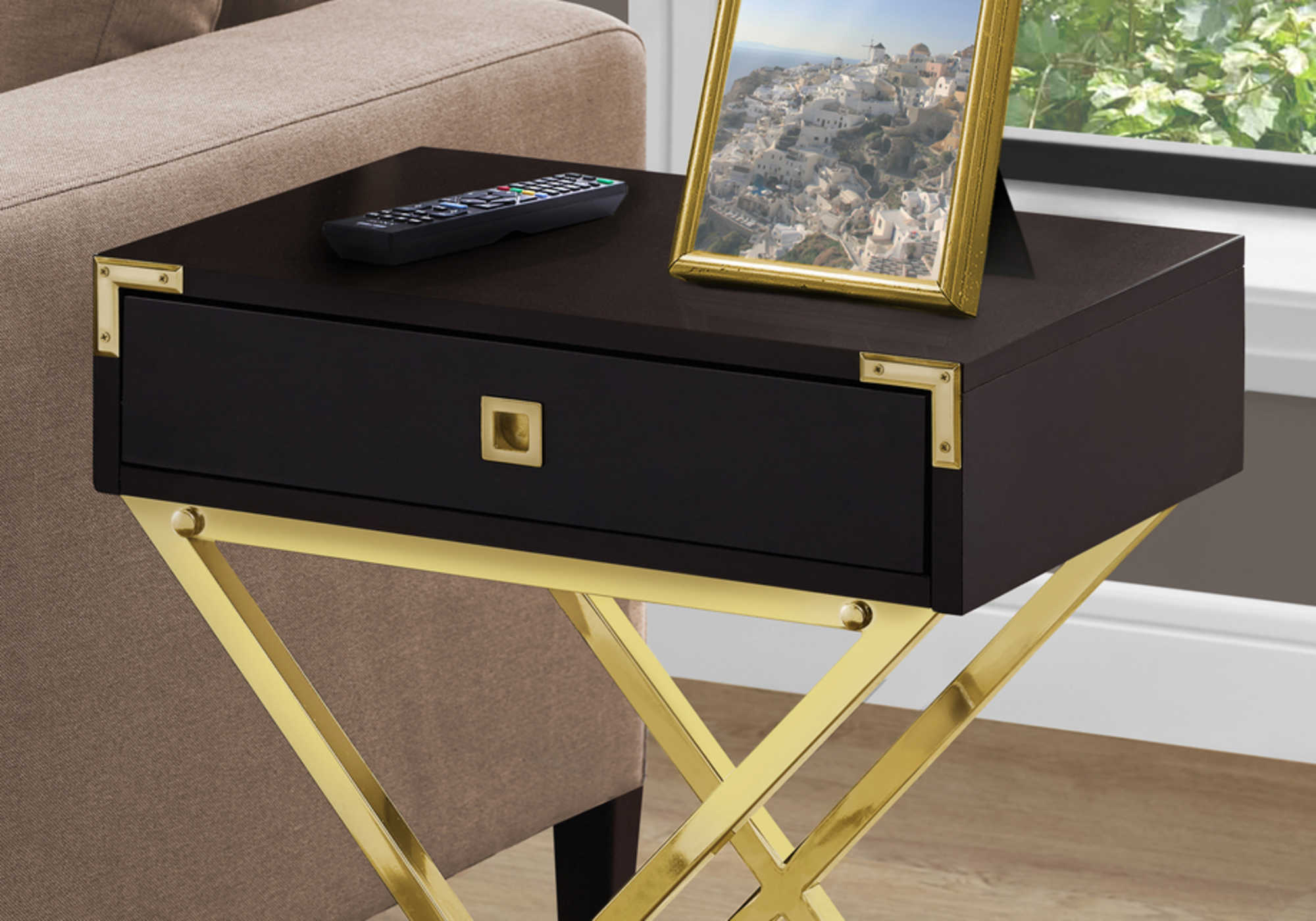 ACCENT TABLE - 24"H / ESPRESSO / GOLD METAL #I 3556