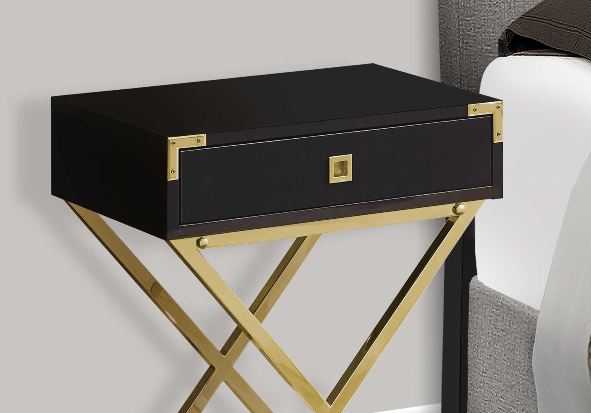 ACCENT TABLE - 24"H / ESPRESSO / GOLD METAL #I 3556