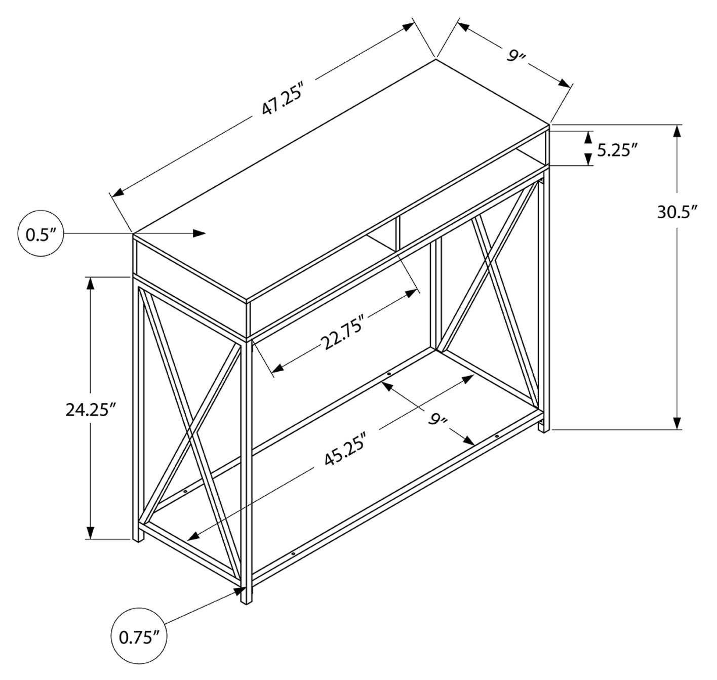 ACCENT TABLE - 48"L / GREY / BLACK METAL HALL CONSOLE #I 3572