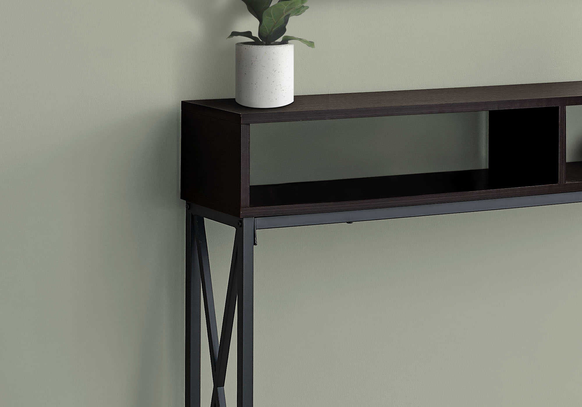 ACCENT TABLE - 48"L / ESPRESSO / BLACK METAL HALL CONSOLE #I 3574