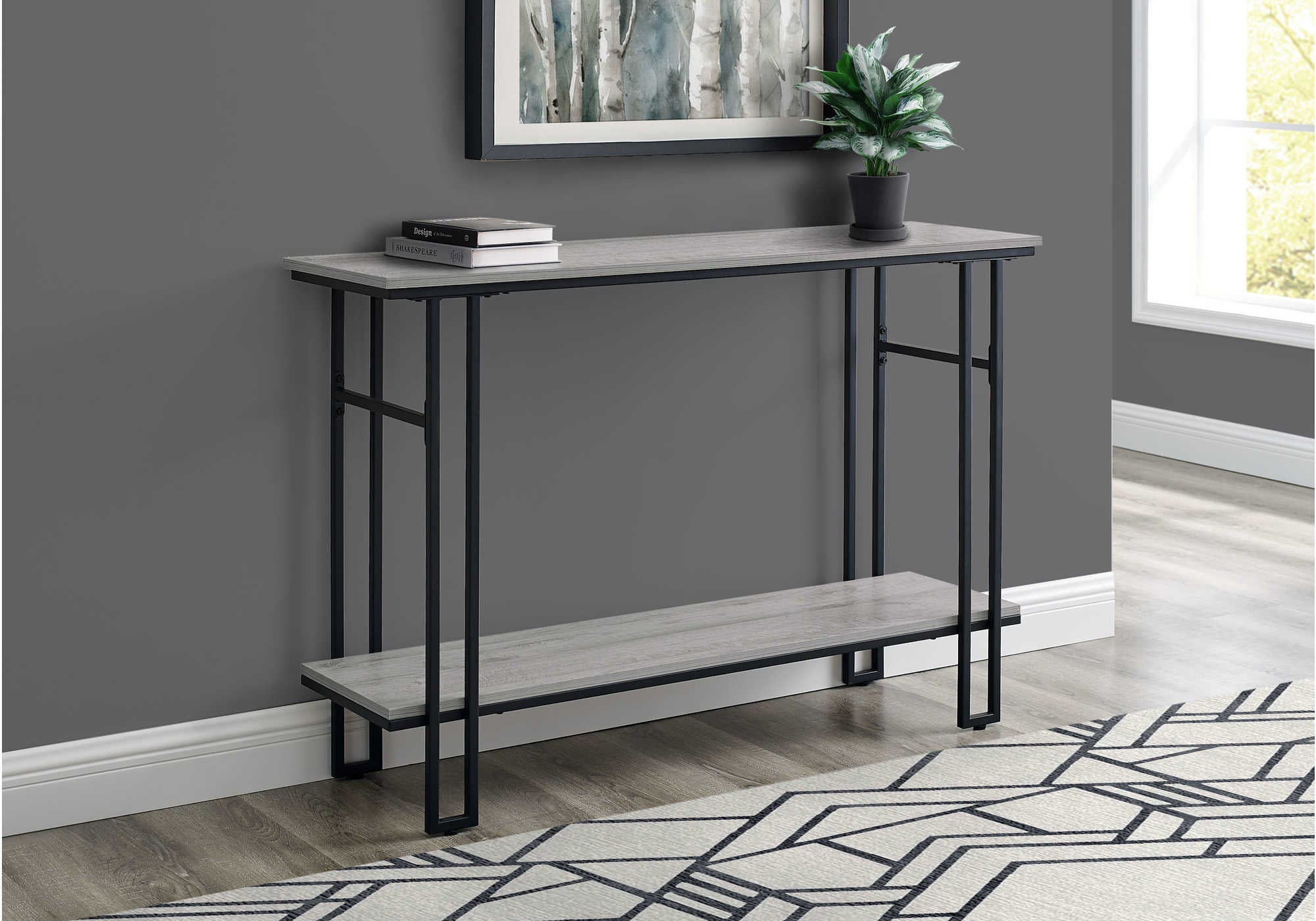 TABLE D'APPOINT - 48"L / CONSOLE D'ENTRÉE EN MÉTAL GRIS / NOIR #I 3576