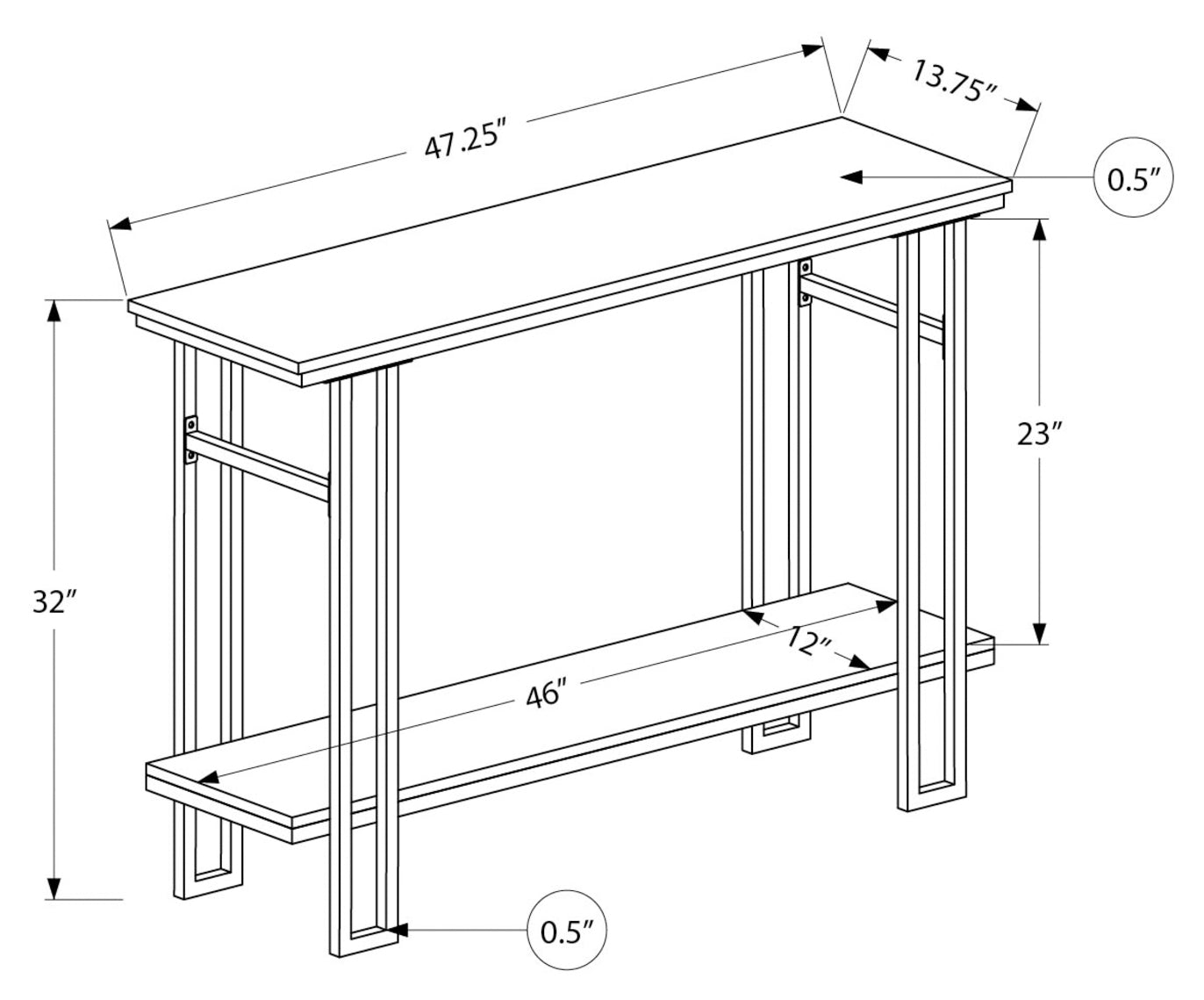 ACCENT TABLE - 48"L / GREY / BLACK METAL HALL CONSOLE #I 3576