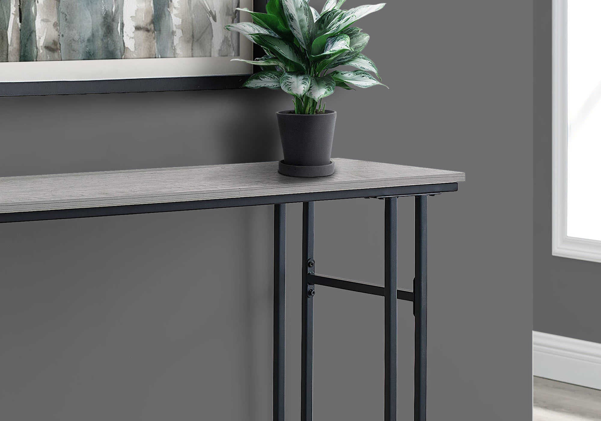 ACCENT TABLE - 48"L / GREY / BLACK METAL HALL CONSOLE #I 3576