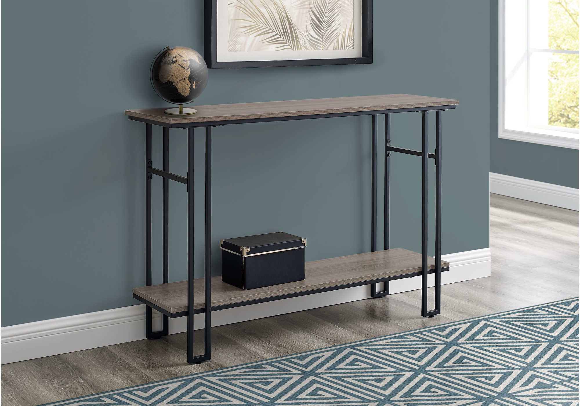 TABLE D'APPOINT - 48"L / CONSOLE D'ENTRÉE EN MÉTAL TAUPE / NOIR #I 3577