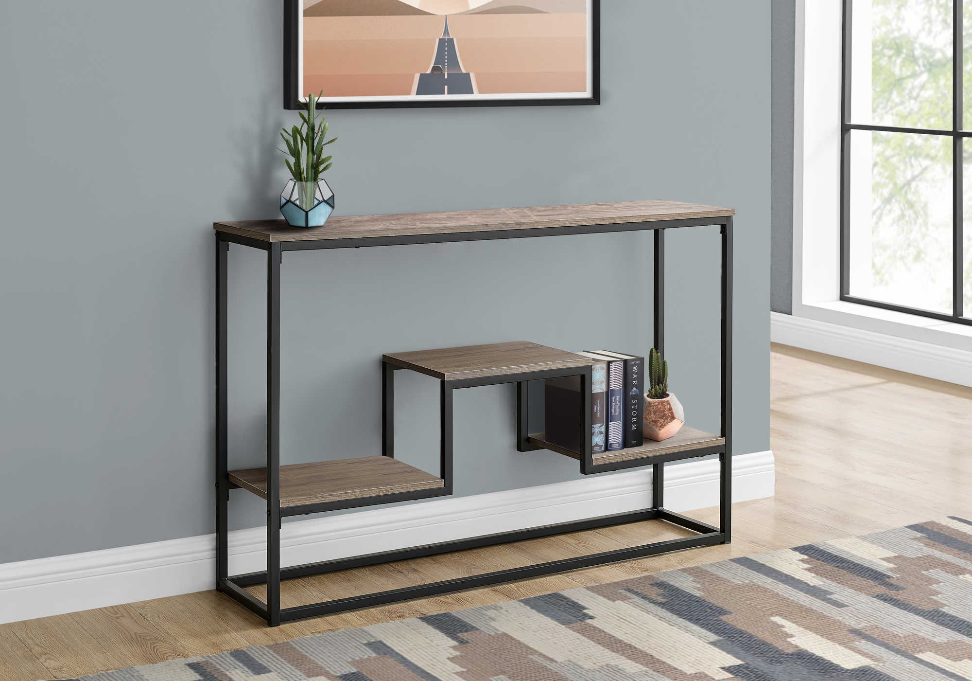 ACCENT TABLE - 48"L / TAUPE / BLACK METAL HALL CONSOLE #I 3581