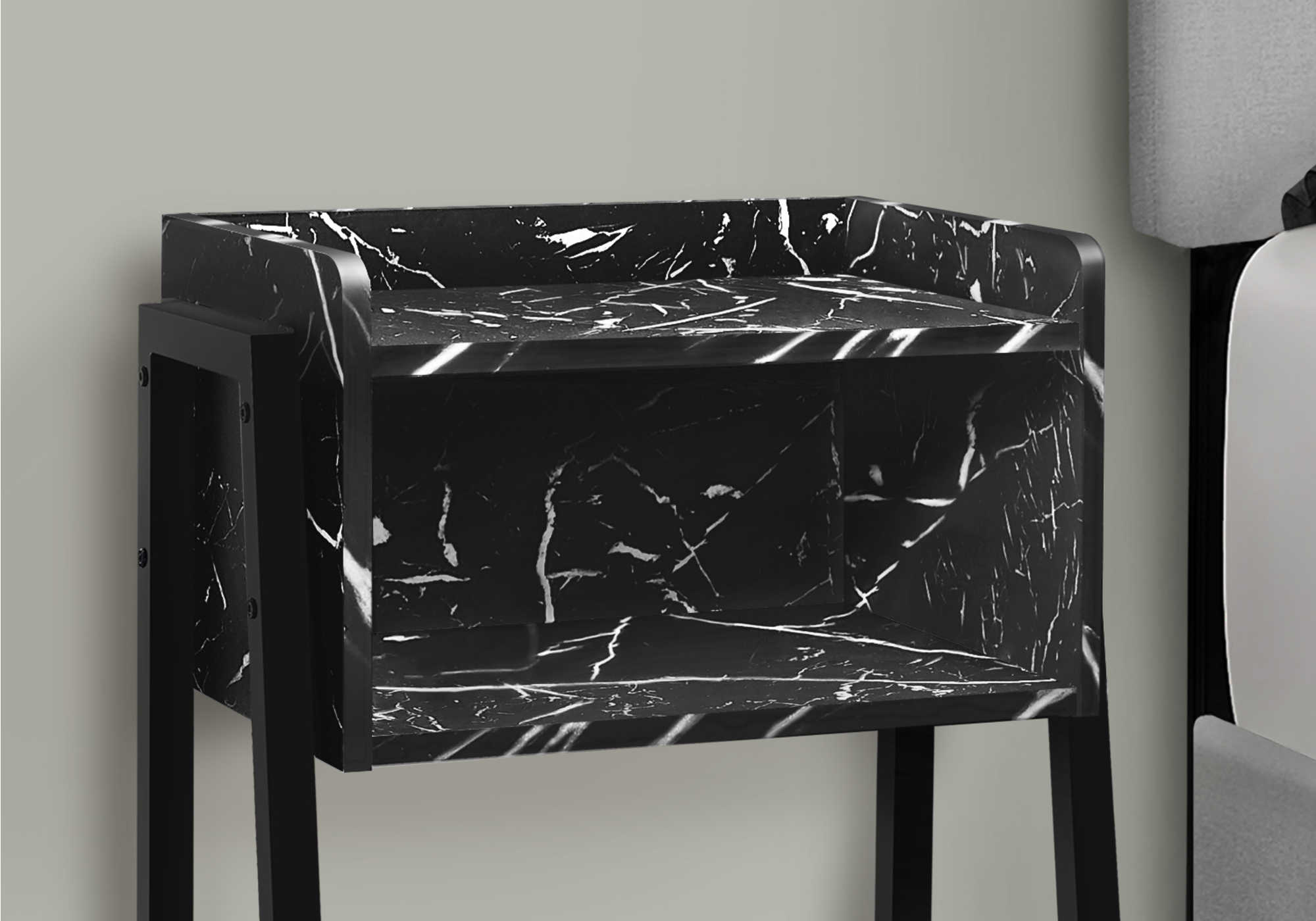 NIGHTSTAND - 23"H / BLACK MARBLE / BLACK METAL #I 3590