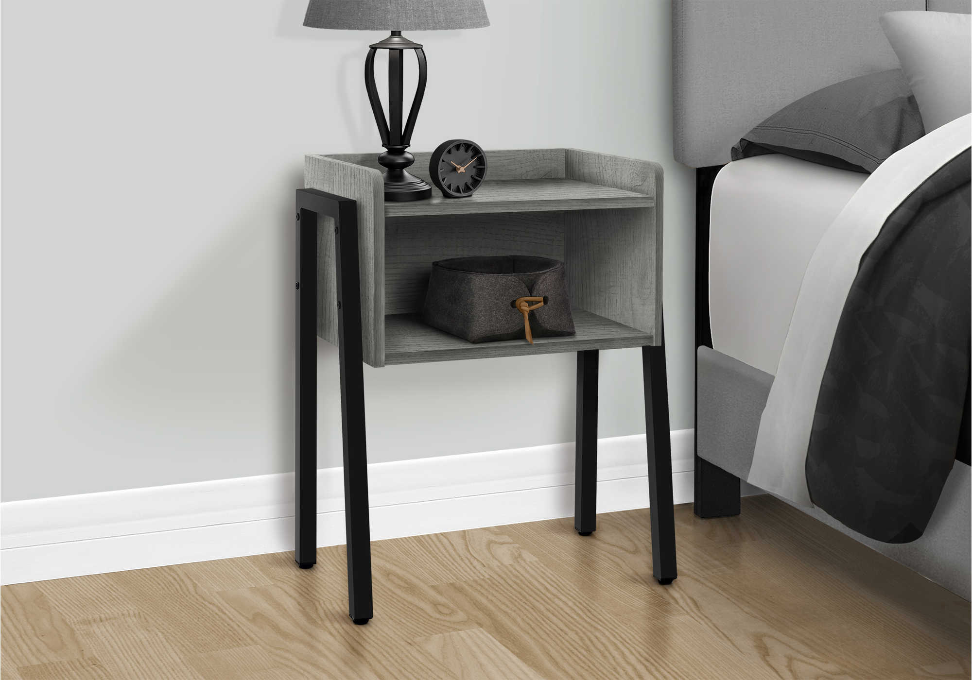 NIGHTSTAND - 23"H / GREY / BLACK METAL #I 3591