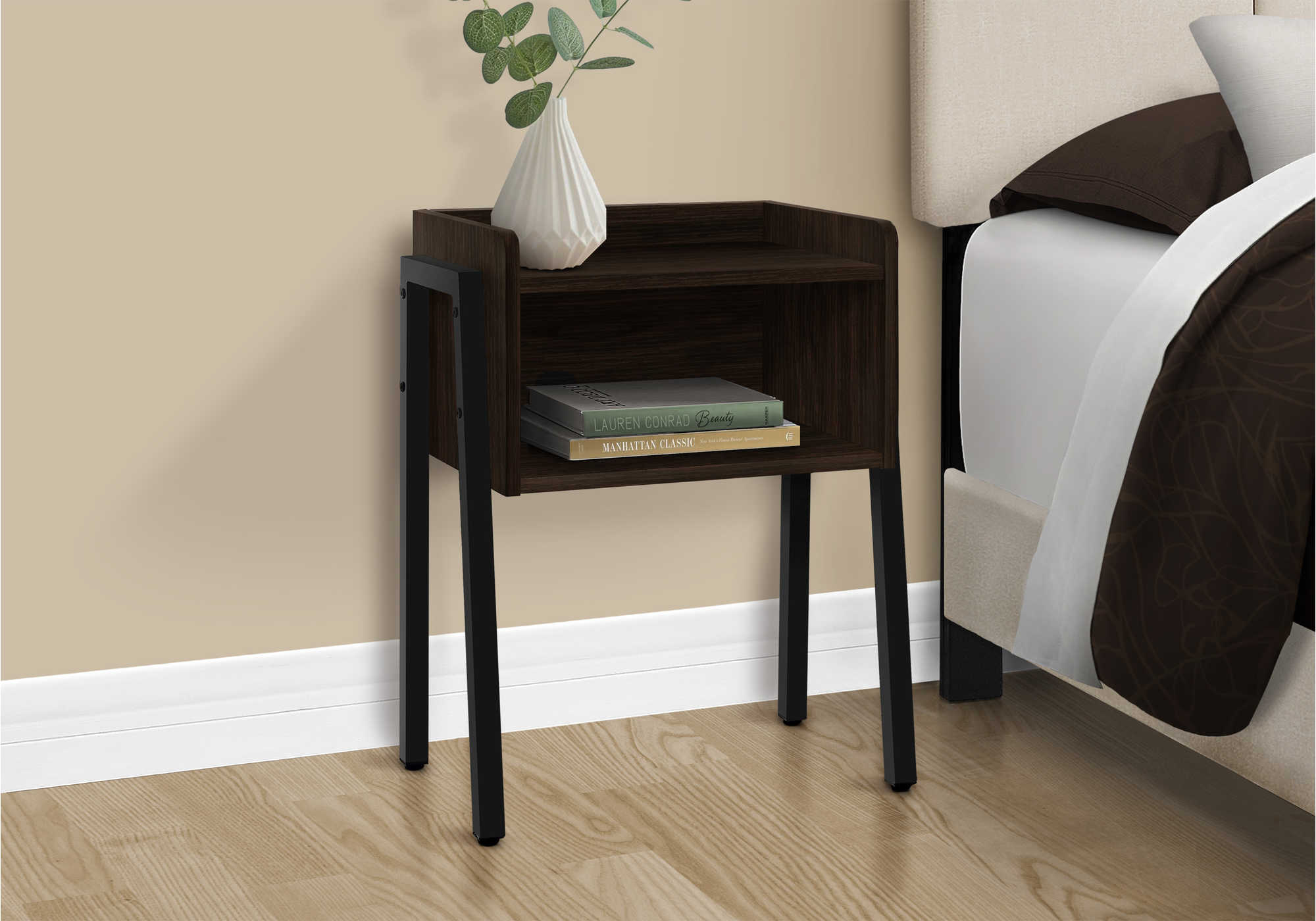 NIGHTSTAND - 23"H / ESPRESSO / BLACK METAL #I 3593