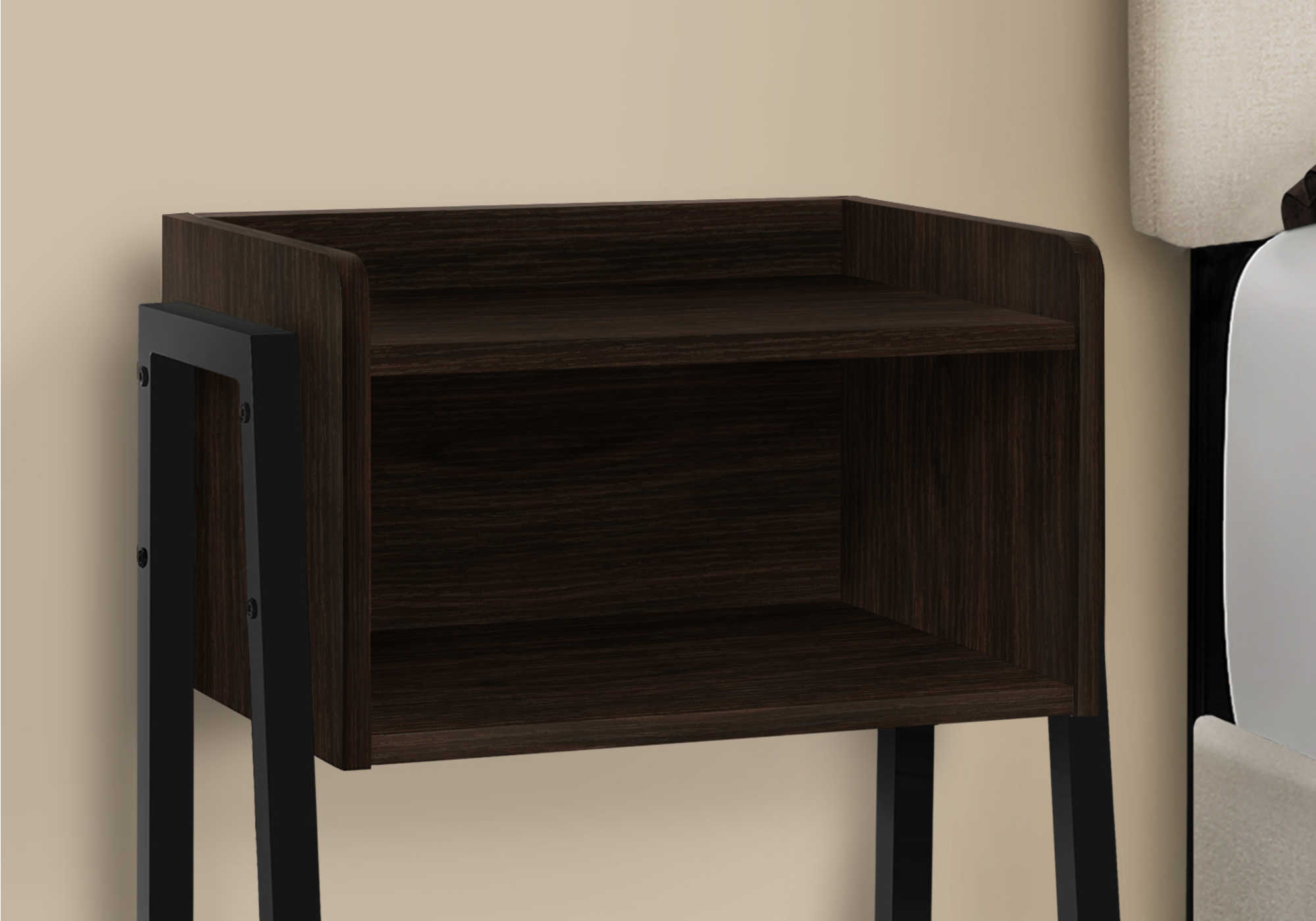 NIGHTSTAND - 23"H / ESPRESSO / BLACK METAL #I 3593