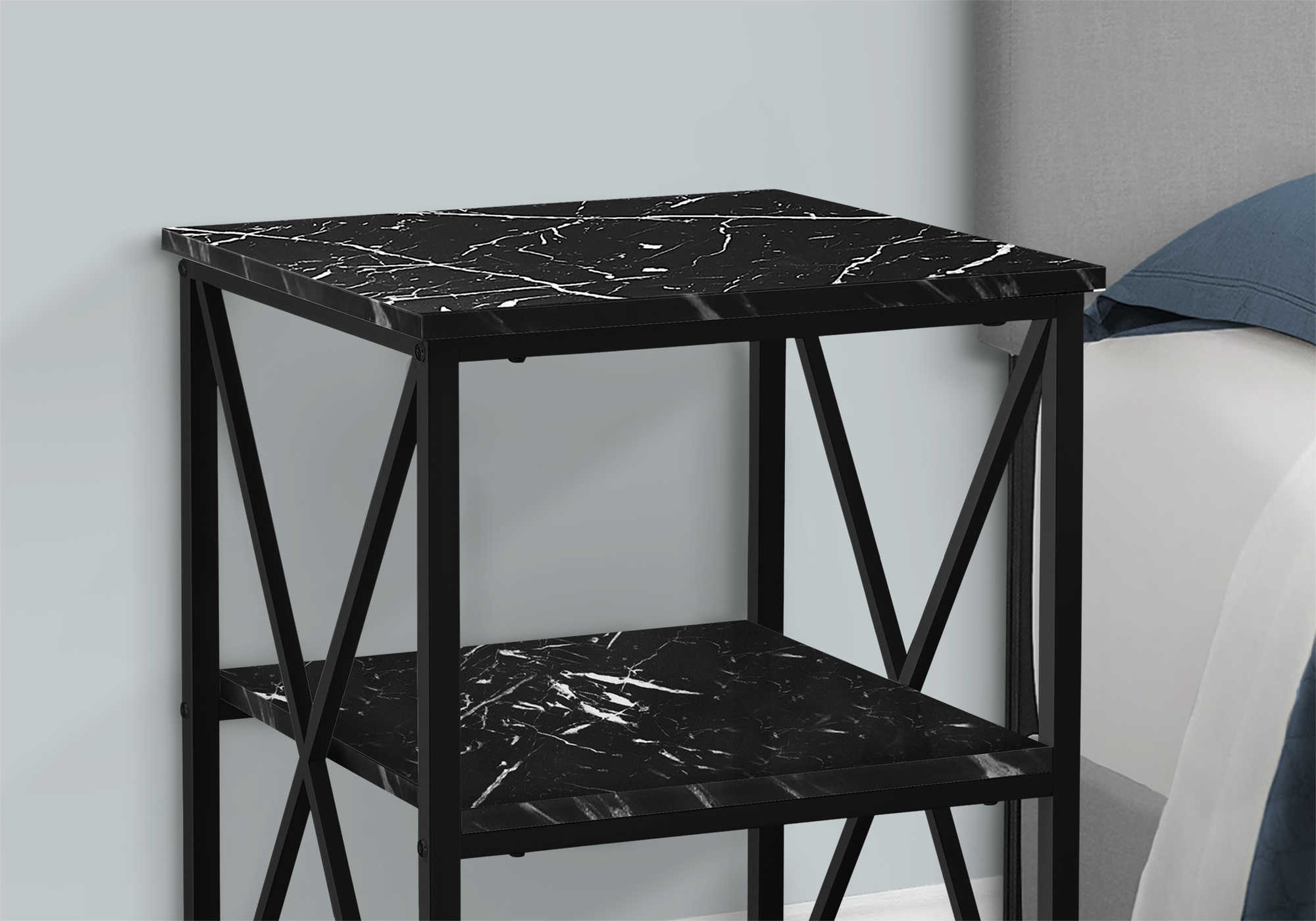 TABLE D'APPOINT - 26"H / MARBRE NOIR / MÉTAL NOIR #I 3595