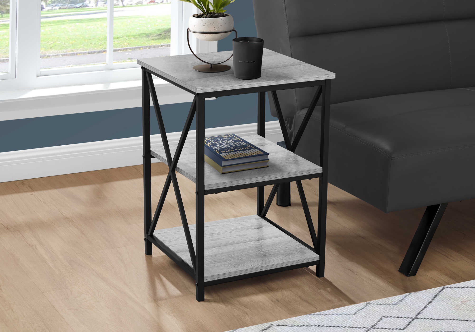 TABLE D'APPOINT - 26"H / GRIS / MÉTAL NOIR #I 3596