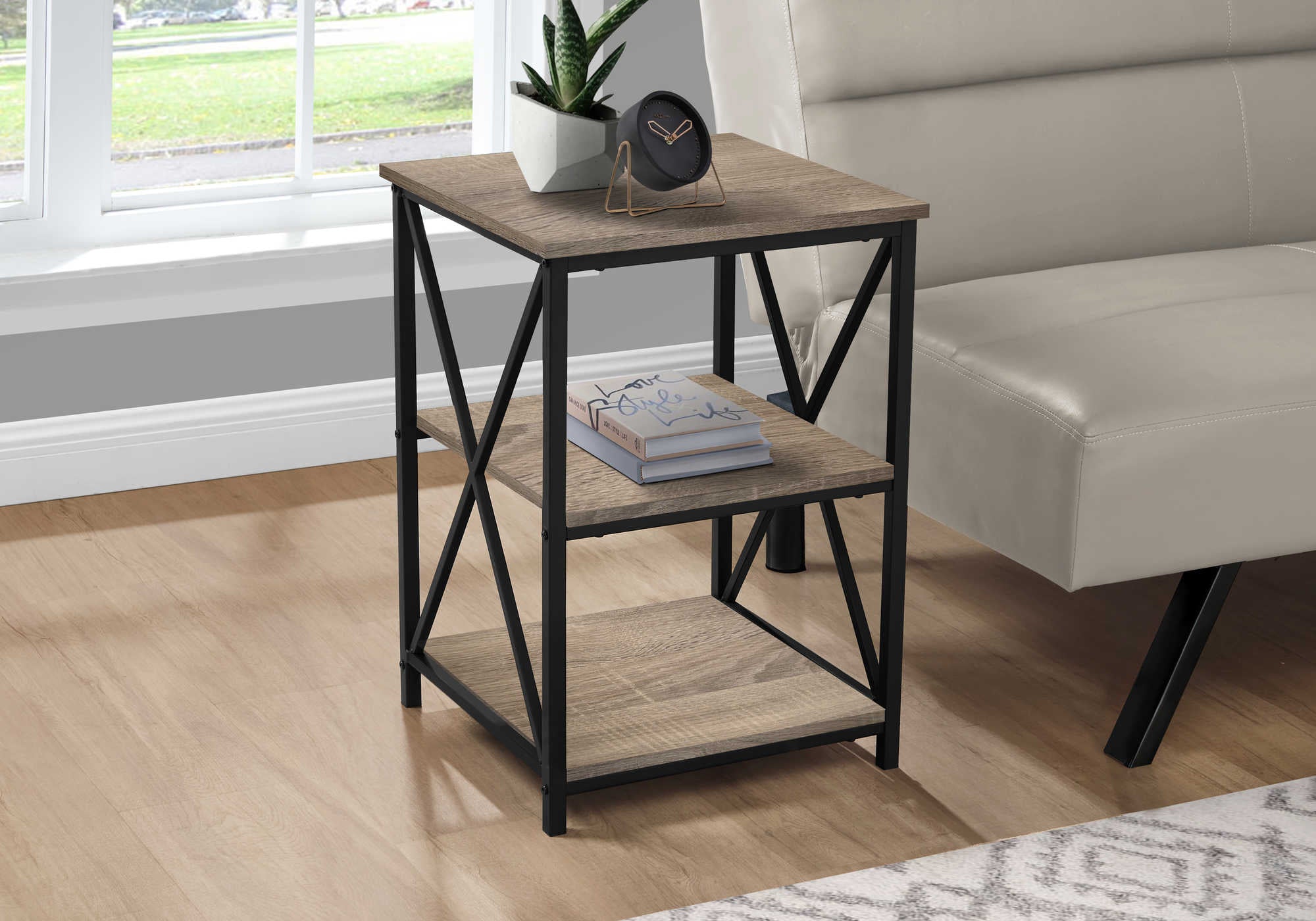 TABLE D'APPOINT - 26"H / TAUPE FONCÉ / MÉTAL NOIR #I 3597