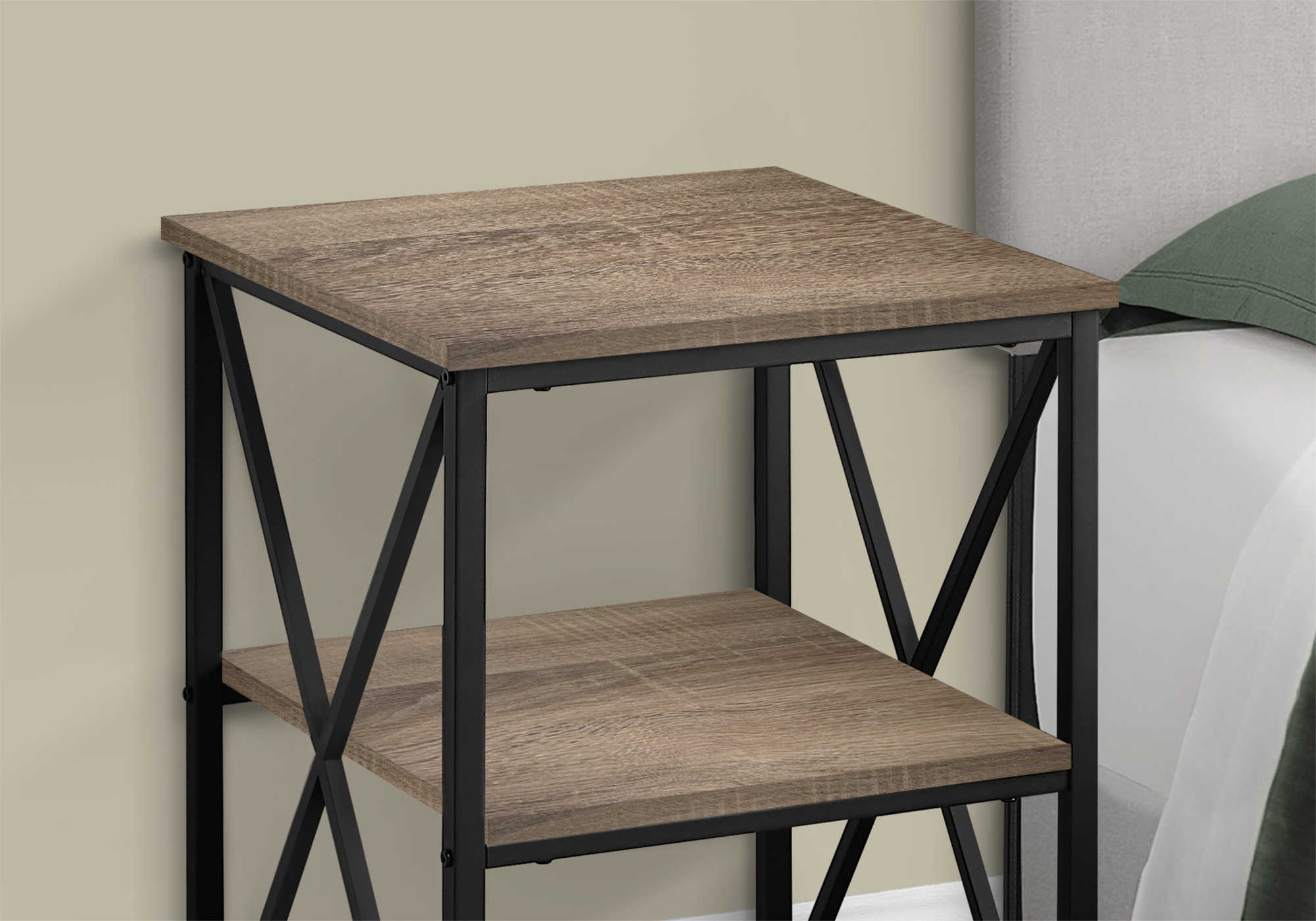 TABLE D'APPOINT - 26"H / TAUPE FONCÉ / MÉTAL NOIR #I 3597