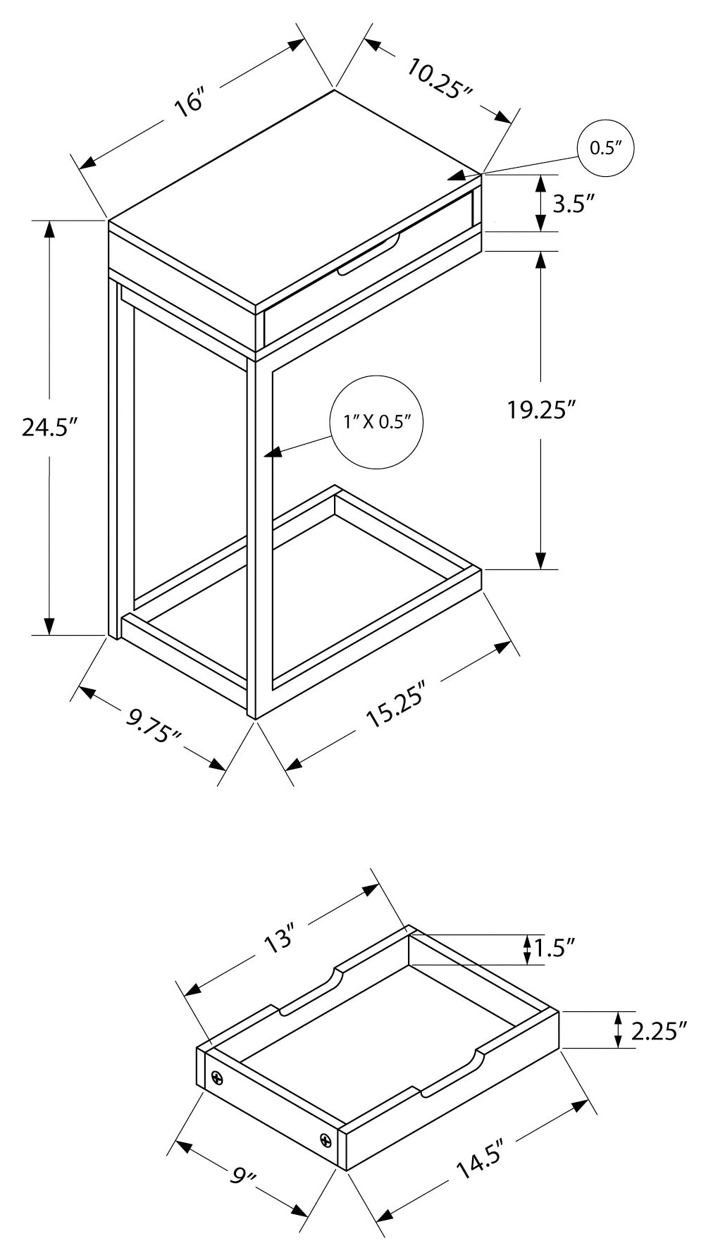 NIGHTSTAND - WHITE / WHITE METAL WITH A DRAWER #I 3601