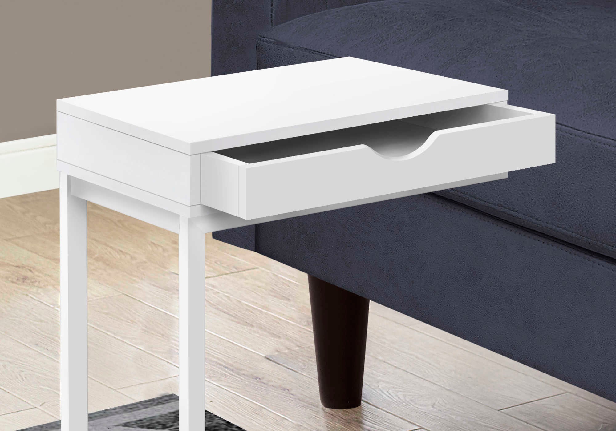 NIGHTSTAND - WHITE / WHITE METAL WITH A DRAWER #I 3601