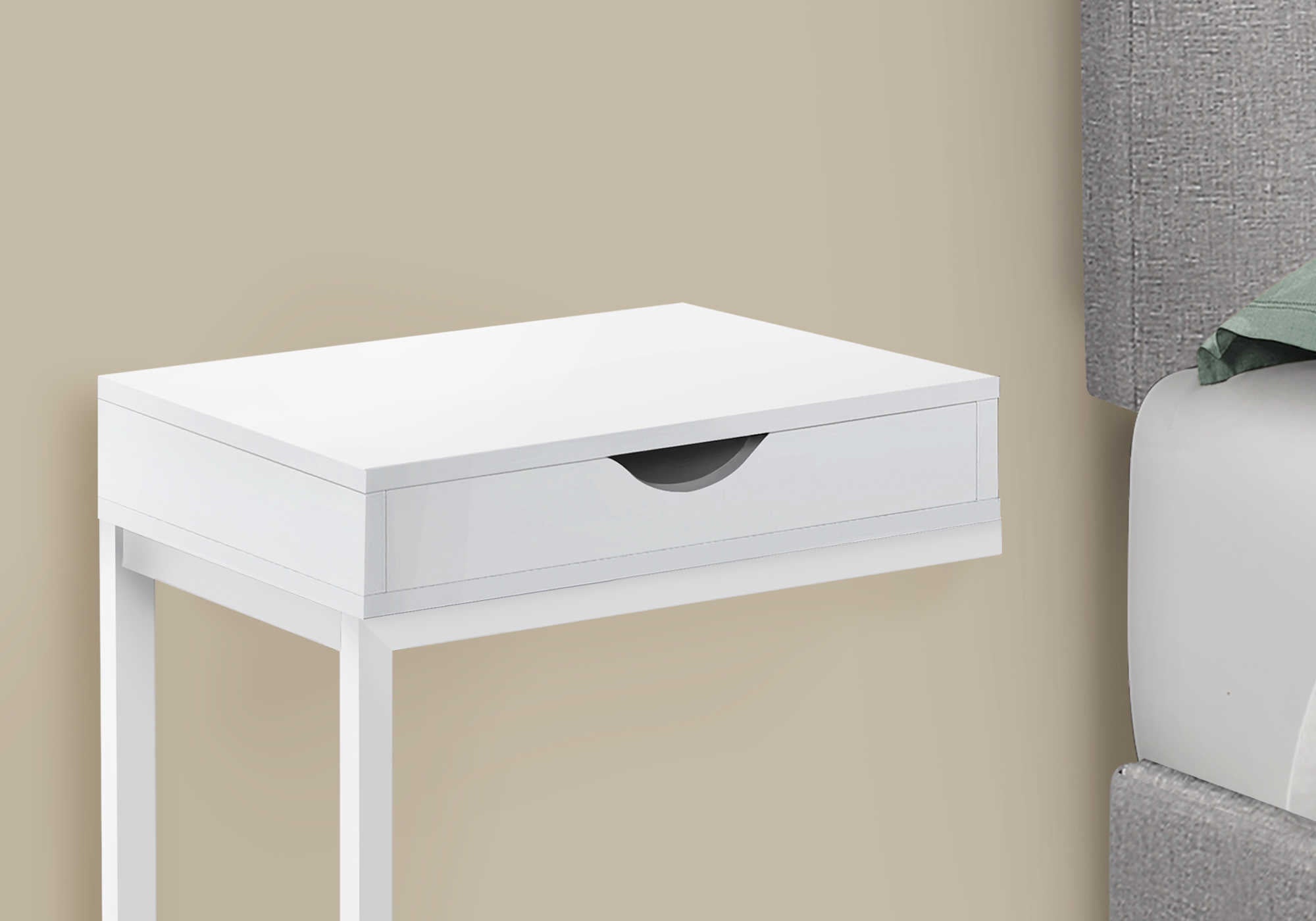 NIGHTSTAND - WHITE / WHITE METAL WITH A DRAWER #I 3601