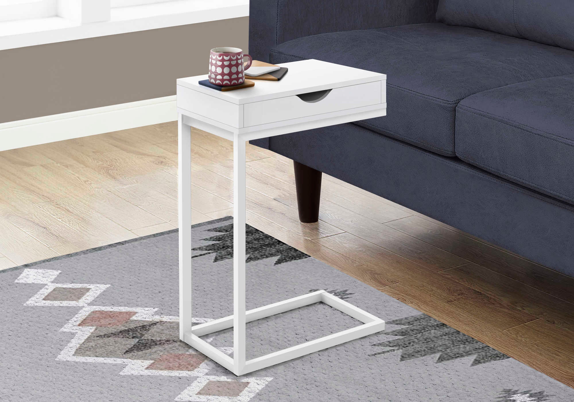 NIGHTSTAND - WHITE / WHITE METAL WITH A DRAWER #I 3601