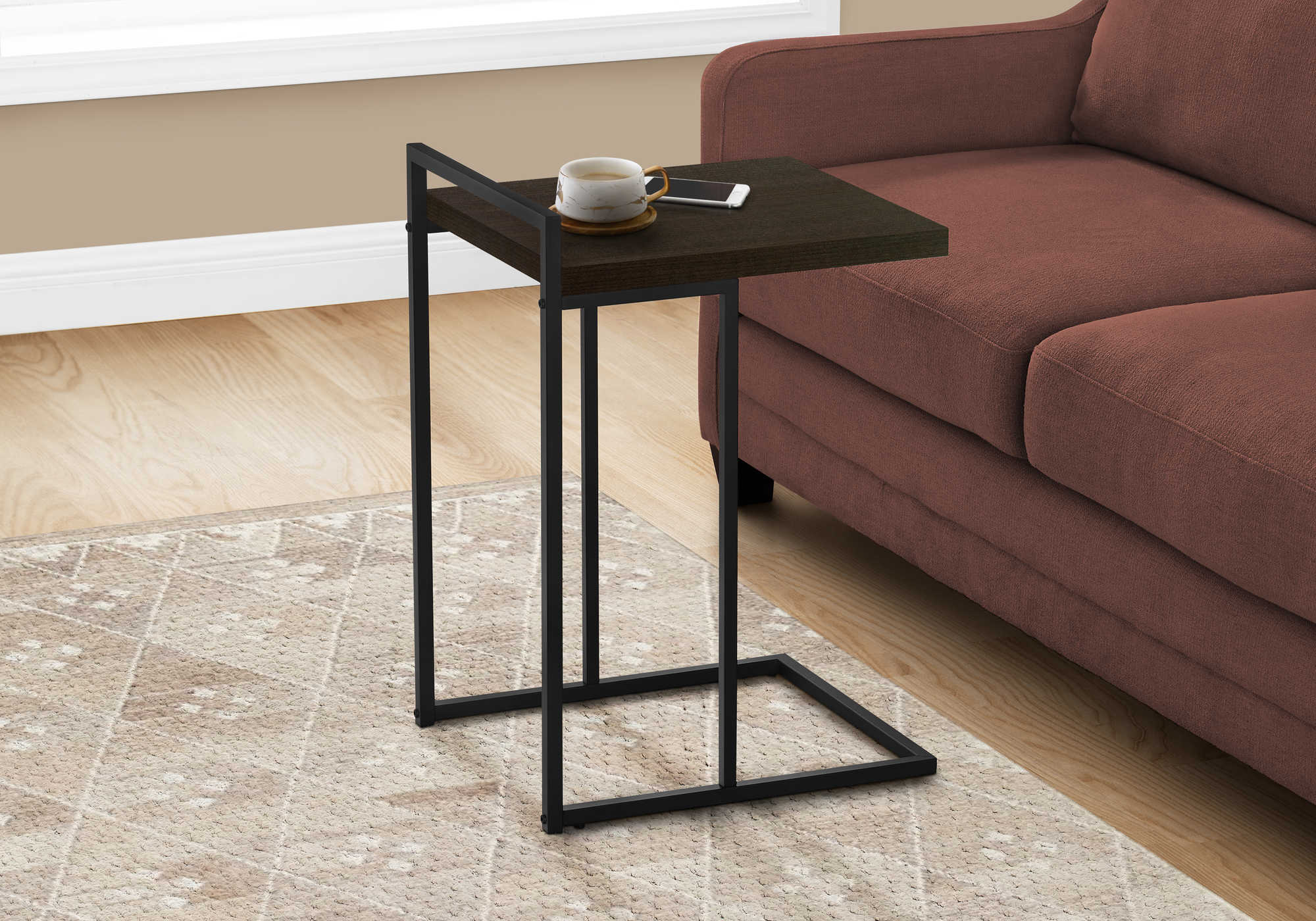 TABLE D'APPOINT - 25"H / ESPRESSO / MÉTAL NOIR #I 3635