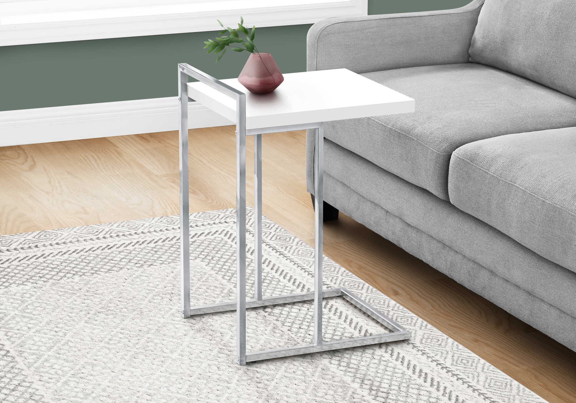 TABLE D'APPOINT - 25"H / BLANC BRILLANT / MÉTAL CHROME #I 3636