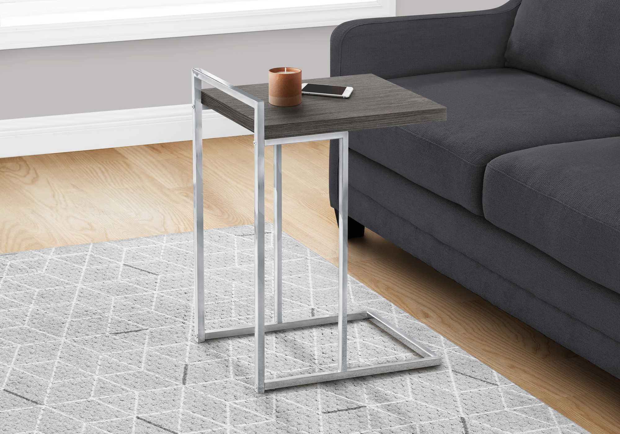 TABLE D'APPOINT - 25"H / GRIS / MÉTAL CHROME #I 3637