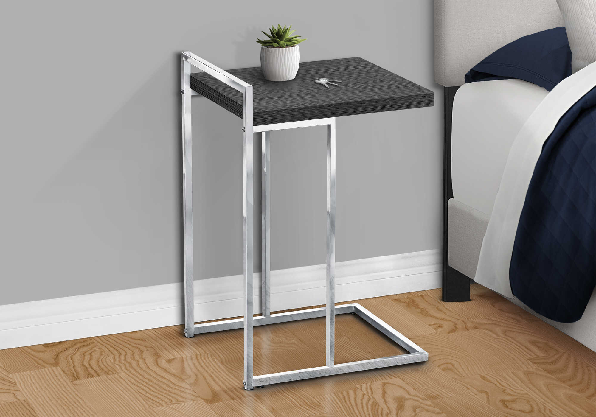 NIGHTSTAND - 25"H / GREY / CHROME METAL #I 3637