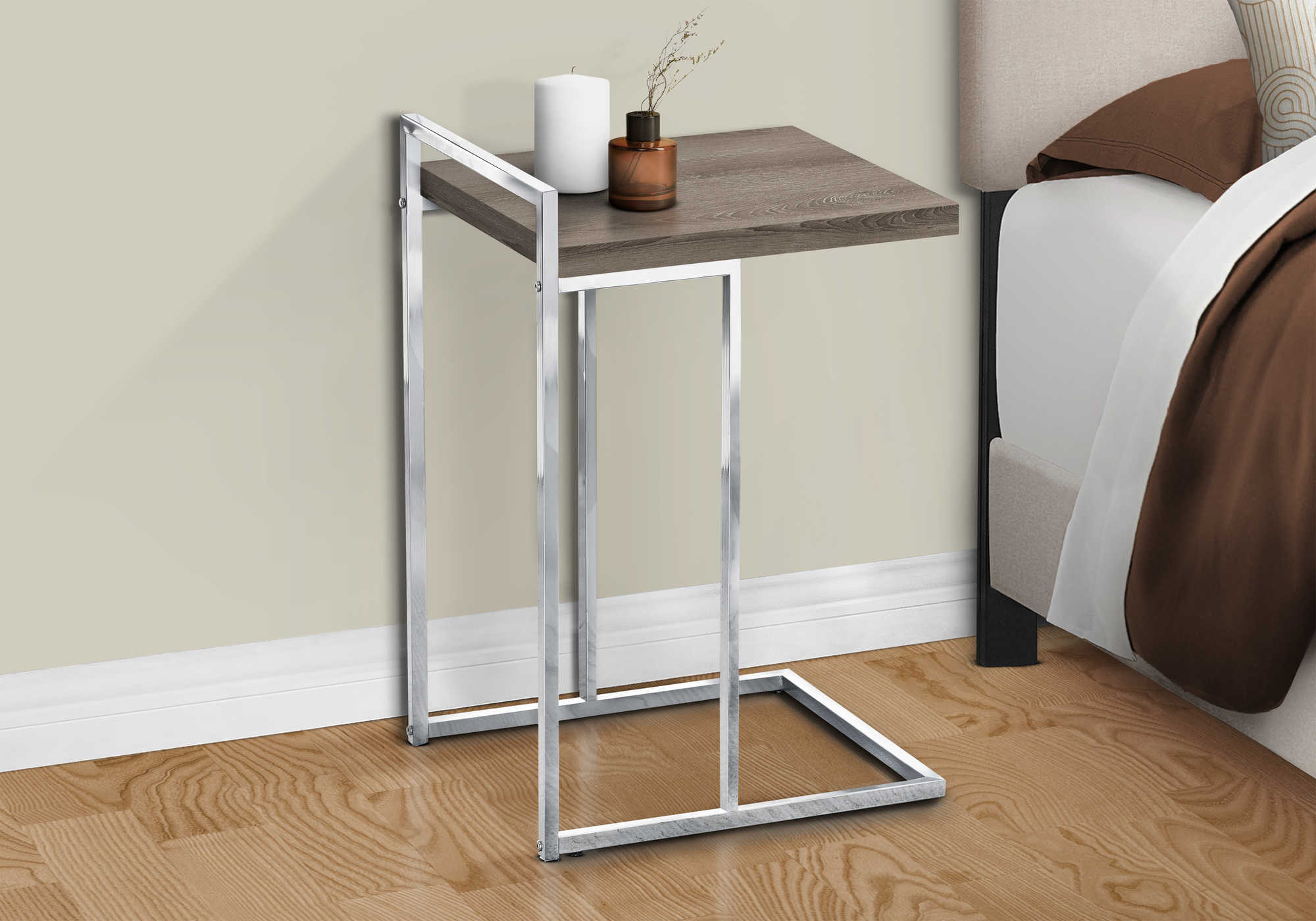 NIGHTSTAND - 25"H / DARK TAUPE / CHROME METAL #I 3638