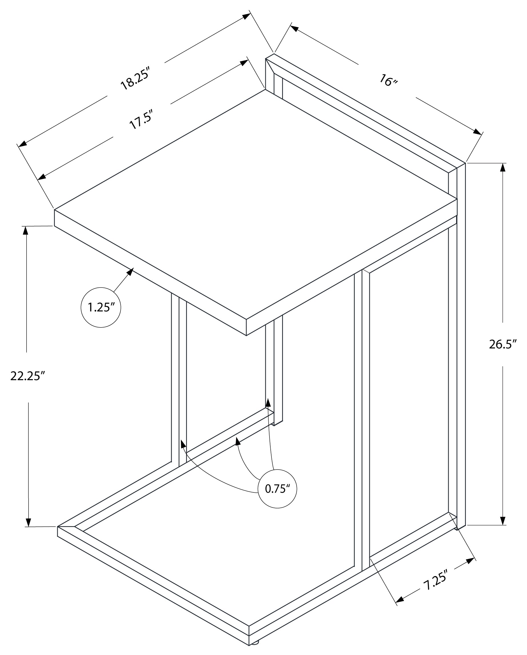 NIGHTSTAND - 25"H / DARK TAUPE / CHROME METAL #I 3638