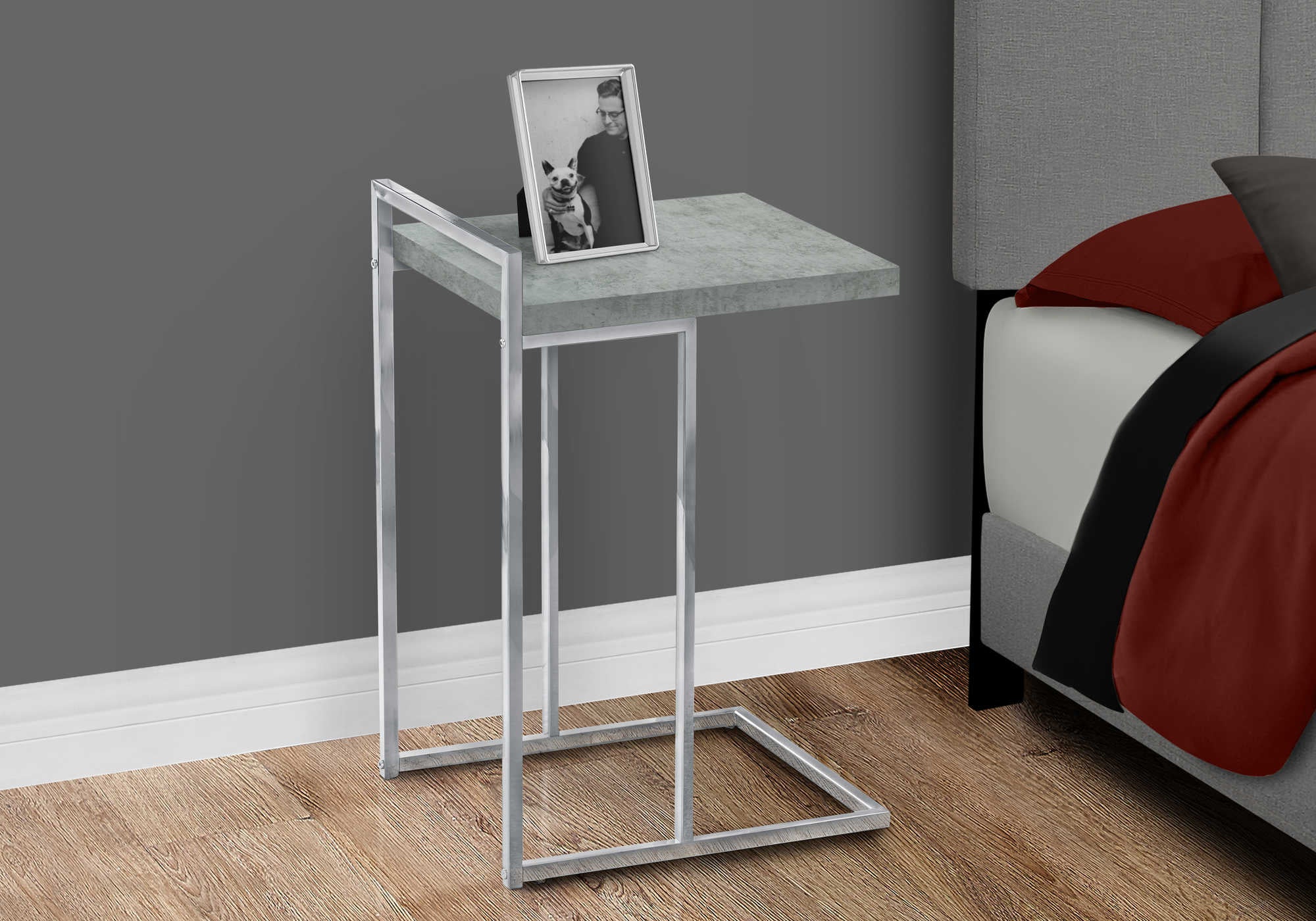 NIGHTSTAND - 25"H / GREY CEMENT / CHROME METAL #I 3639