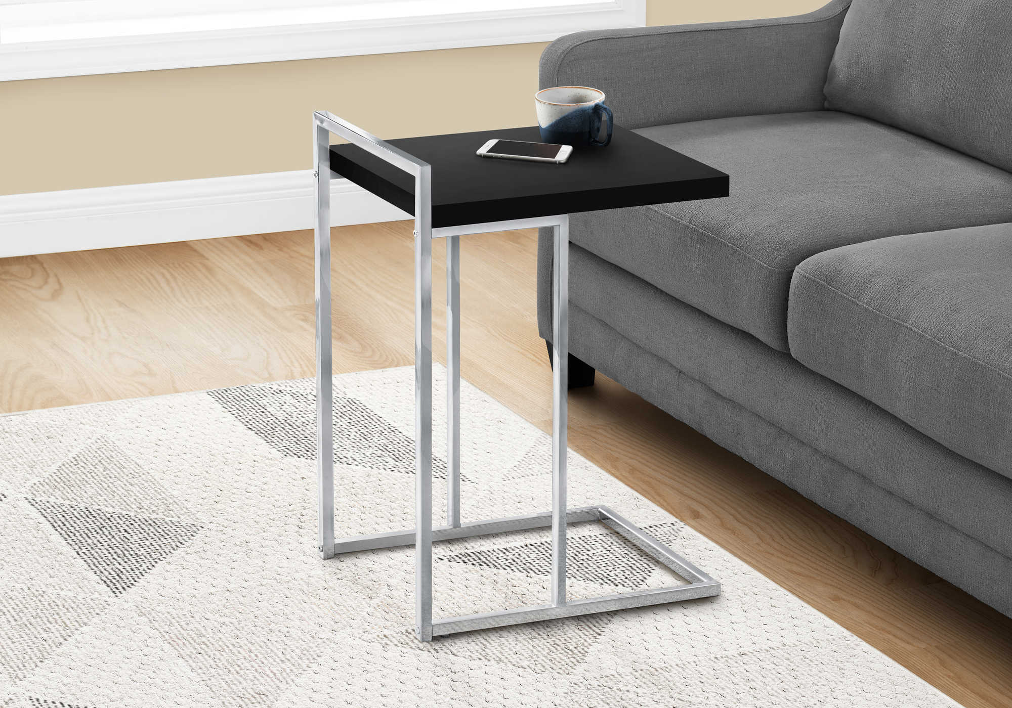 TABLE D'APPOINT - 25"H / NOIR / MÉTAL CHROME #I 3640