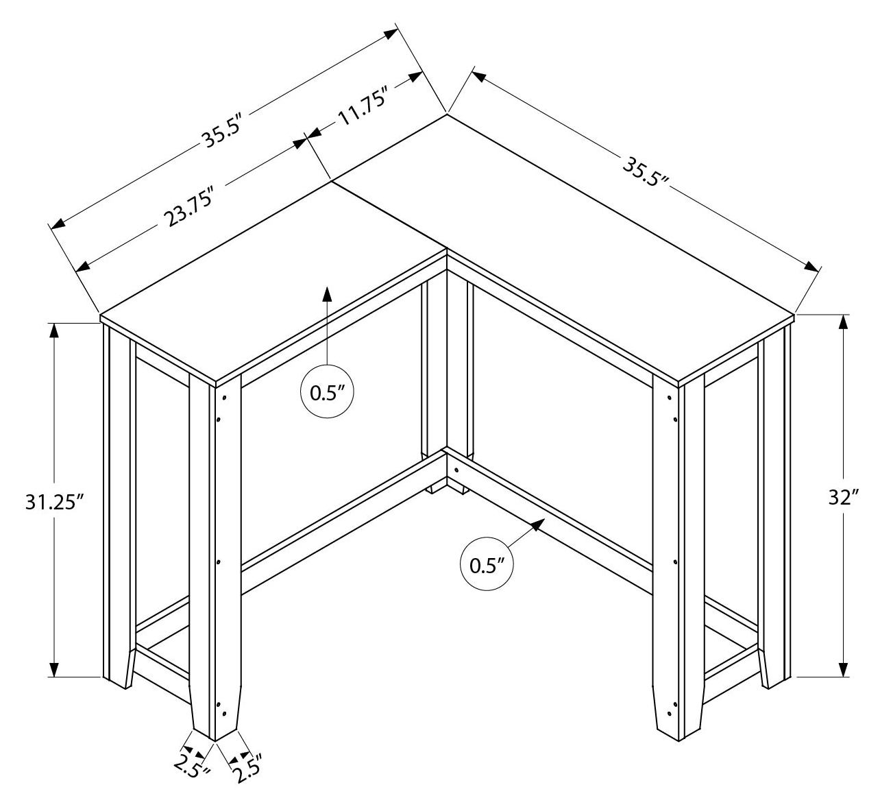 ACCENT TABLE - 36" / WHITE CORNER CONSOLE #I 3656