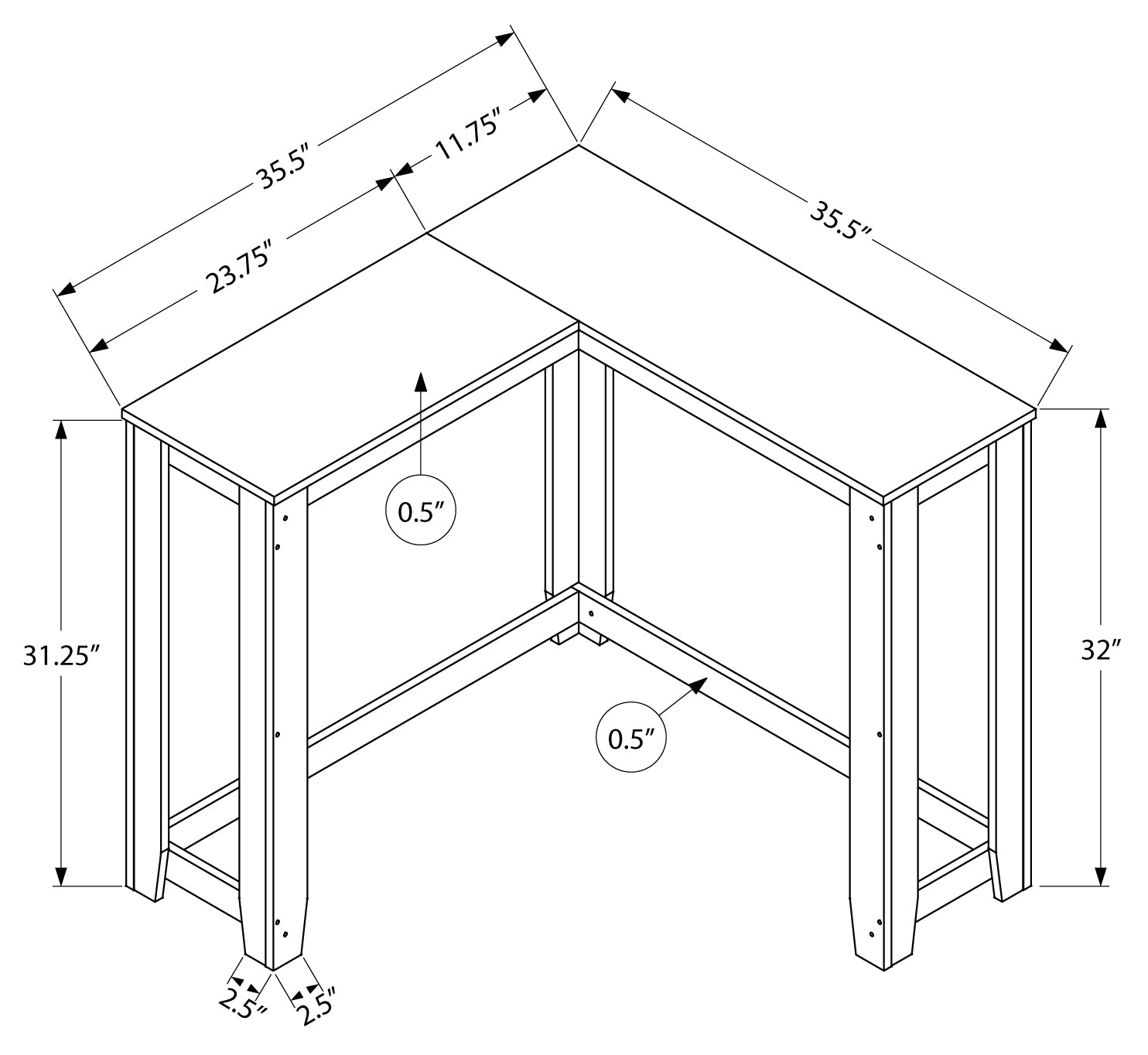 TABLE D'APPOINT - 36" / CONSOLE D'ANGLE NOIRE #I 3657