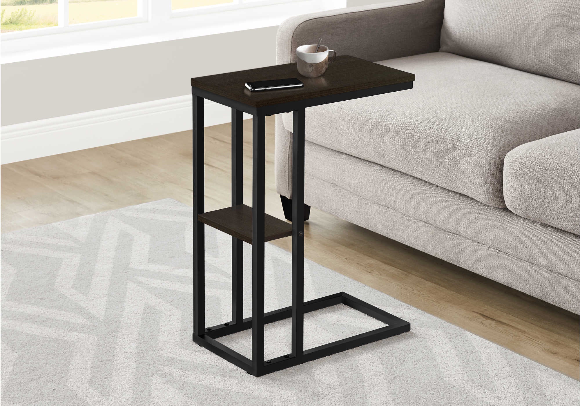 TABLE D'APPOINT - 25"H / ESPRESSO / MÉTAL NOIR #I 3670