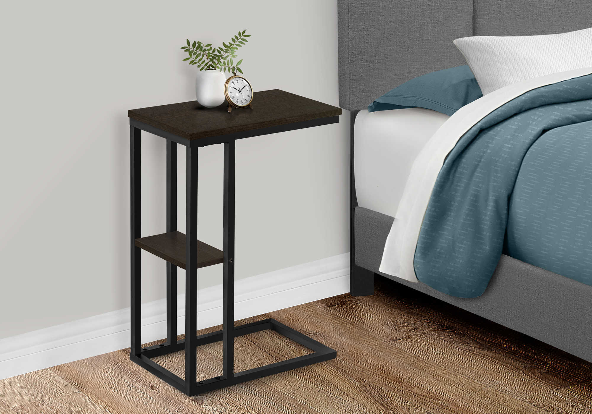 NIGHTSTAND - 25"H / ESPRESSO / BLACK METAL #I 3670