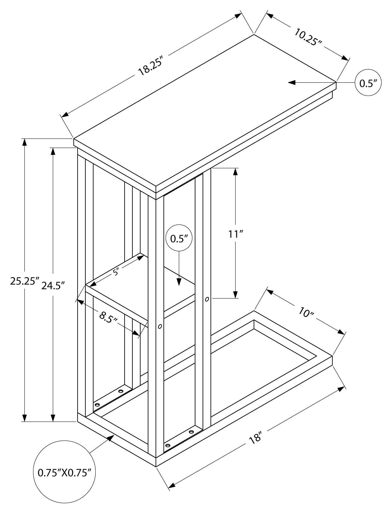 NIGHTSTAND - 25"H / ESPRESSO / BLACK METAL #I 3670