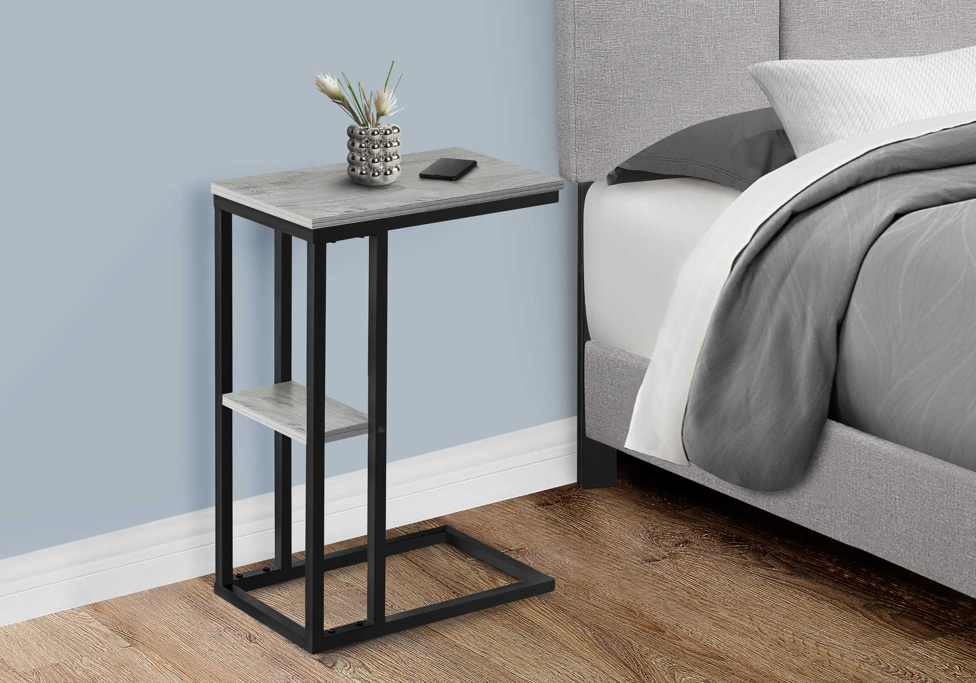 NIGHTSTAND - 25"H / GREY / BLACK METAL #I 3671