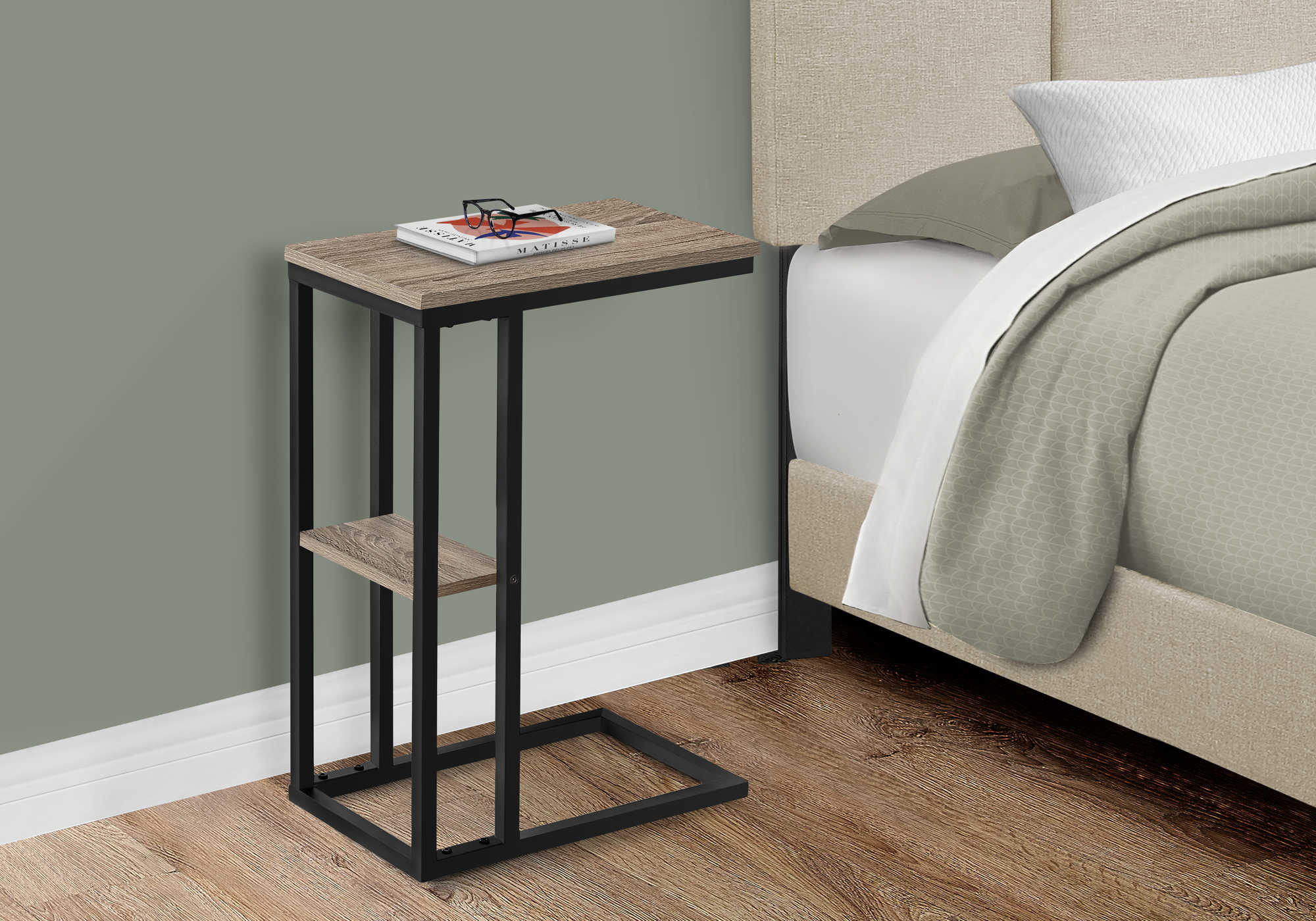 NIGHTSTAND - 25"H / DARK TAUPE / BLACK METAL #I 3672