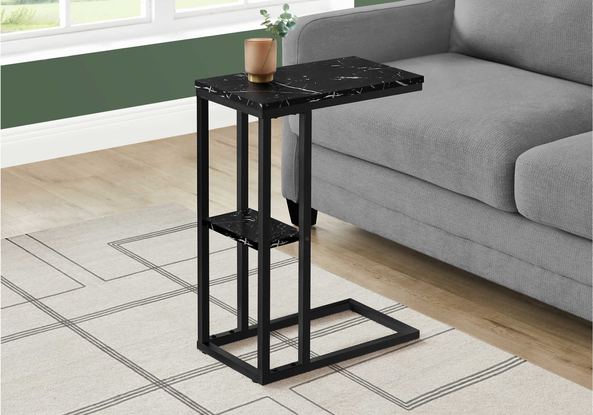 NIGHTSTAND - 25"H / BLACK MARBLE / BLACK METAL #I 3674