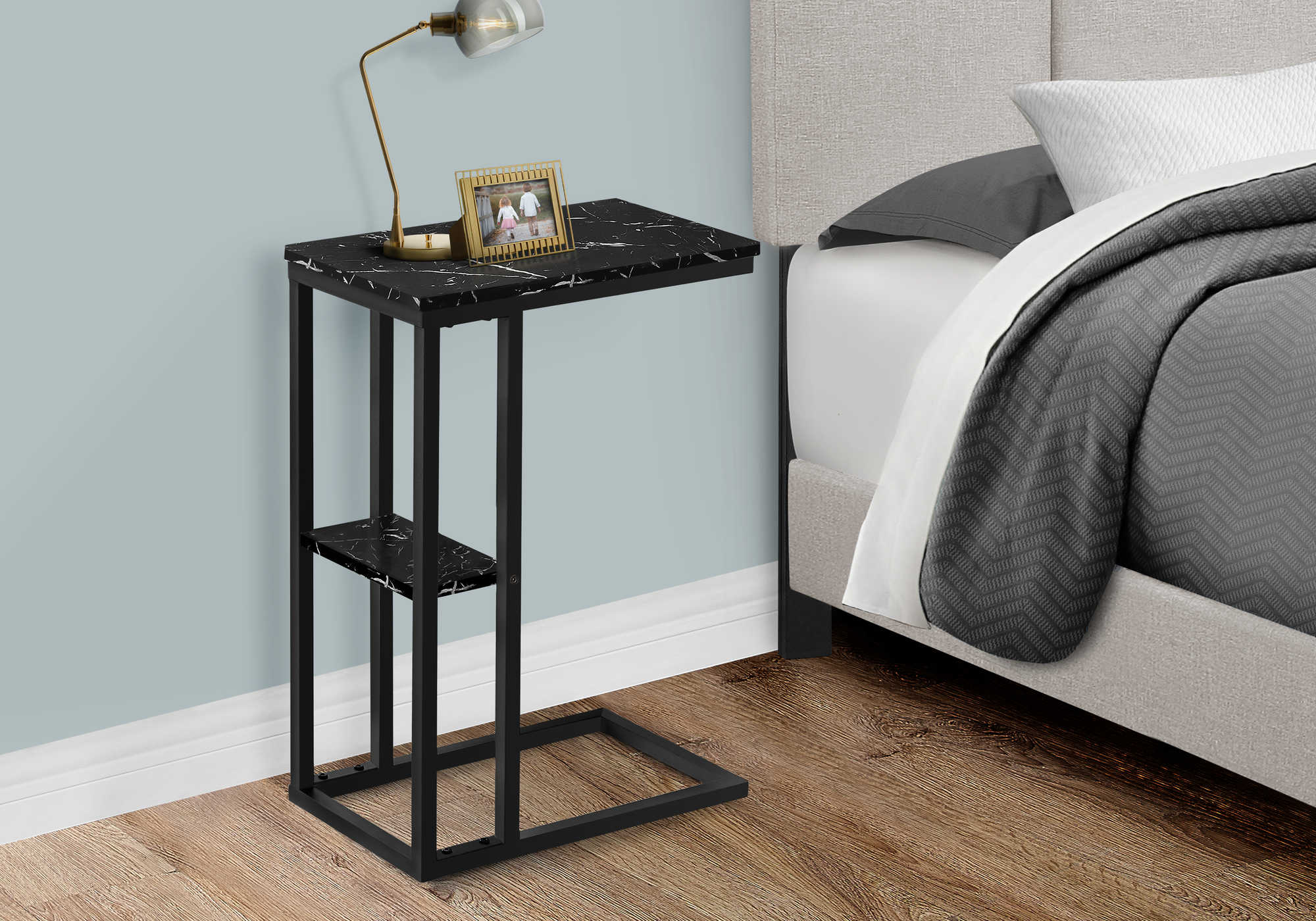 NIGHTSTAND - 25"H / BLACK MARBLE / BLACK METAL #I 3674